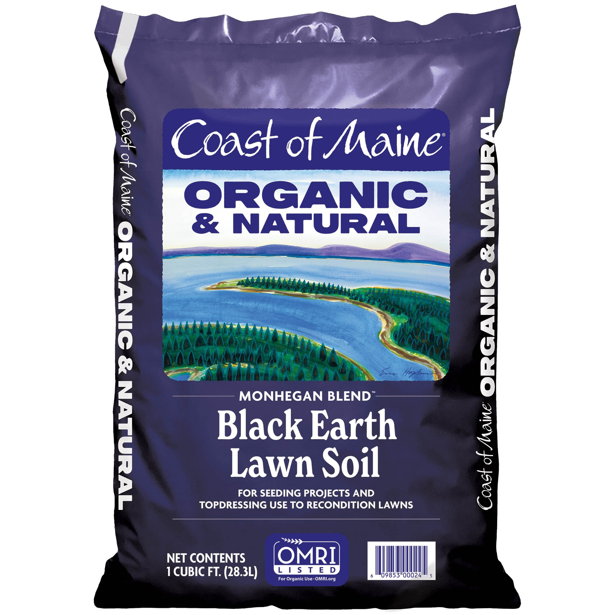 Coast of Maine Monhegan Blend Organic and Natural Black Earth Lawn Soil for Lawn Seeding, 1 cu ft