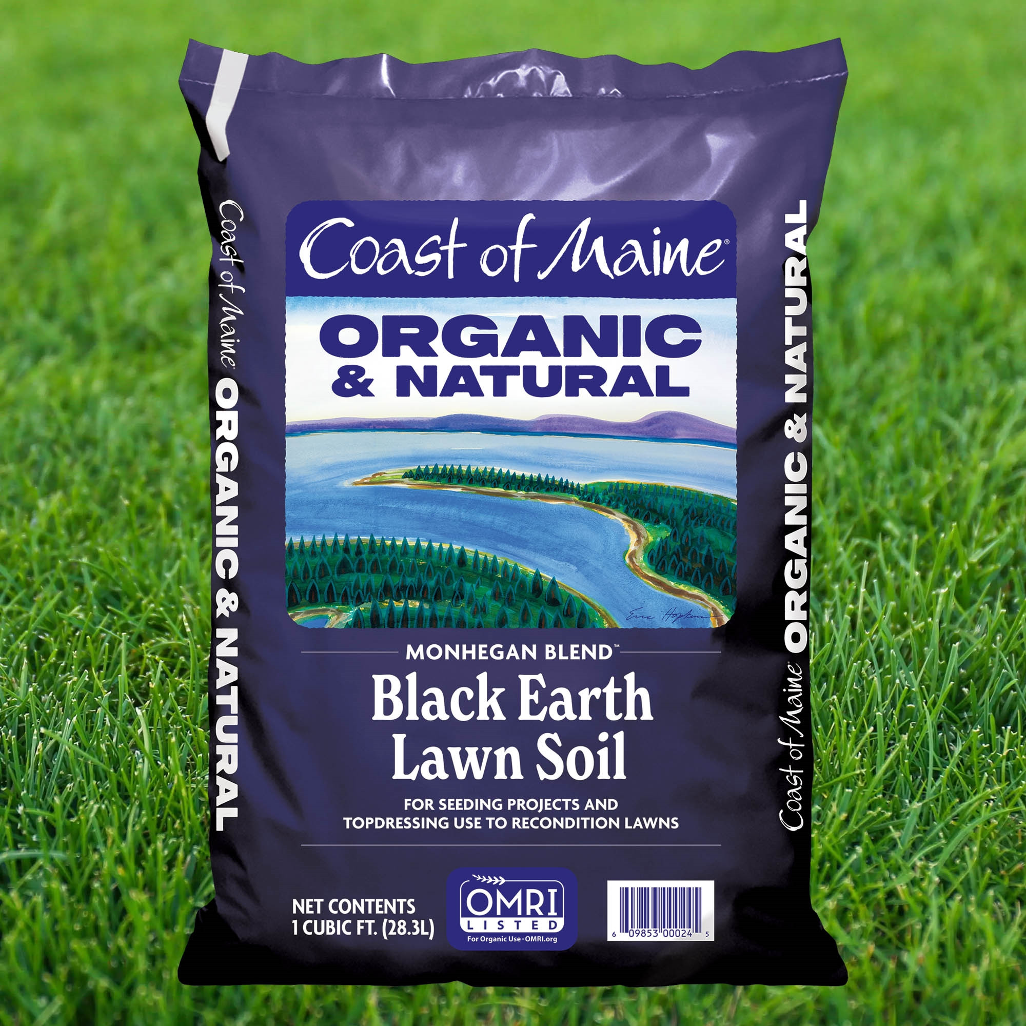 Coast of Maine Monhegan Blend Organic and Natural Black Earth Lawn Soil for Lawn Seeding, 1 cu ft