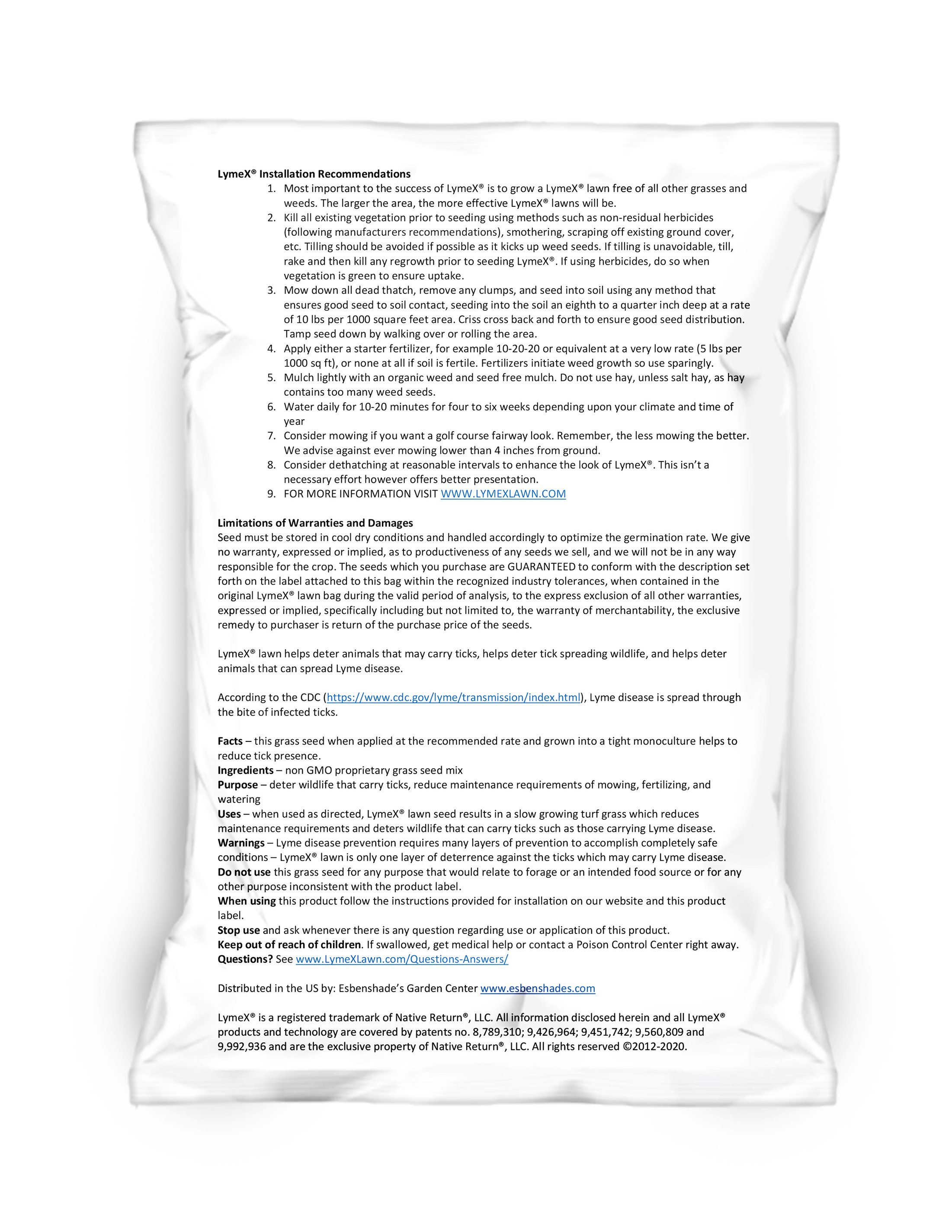 LymeX Lawn Low Maintenance Tick Resistant Grass Seed for Sun & Shade, 25 lb.