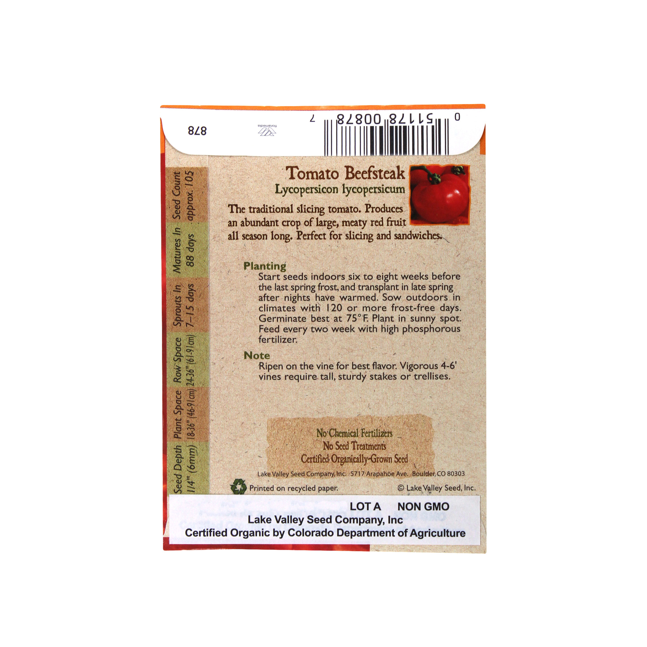 Lake Valley Seed Tomato (Pole) Organic Beefsteak Seeds, 0.30g