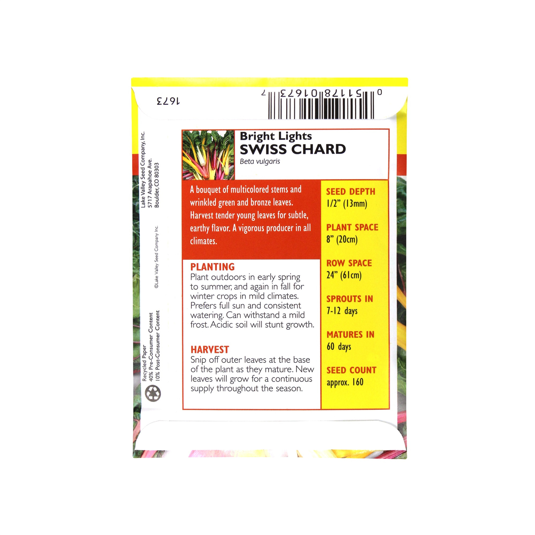 Lake Valley Seed Swiss Chard Bright Lights, 1.5g