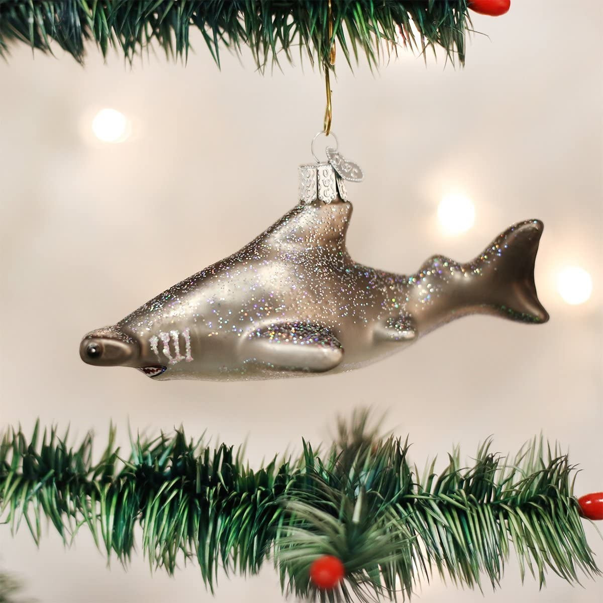Old World Christmas Glass Blown Ornament, Hammerhead Shark (With OWC Gift Box)