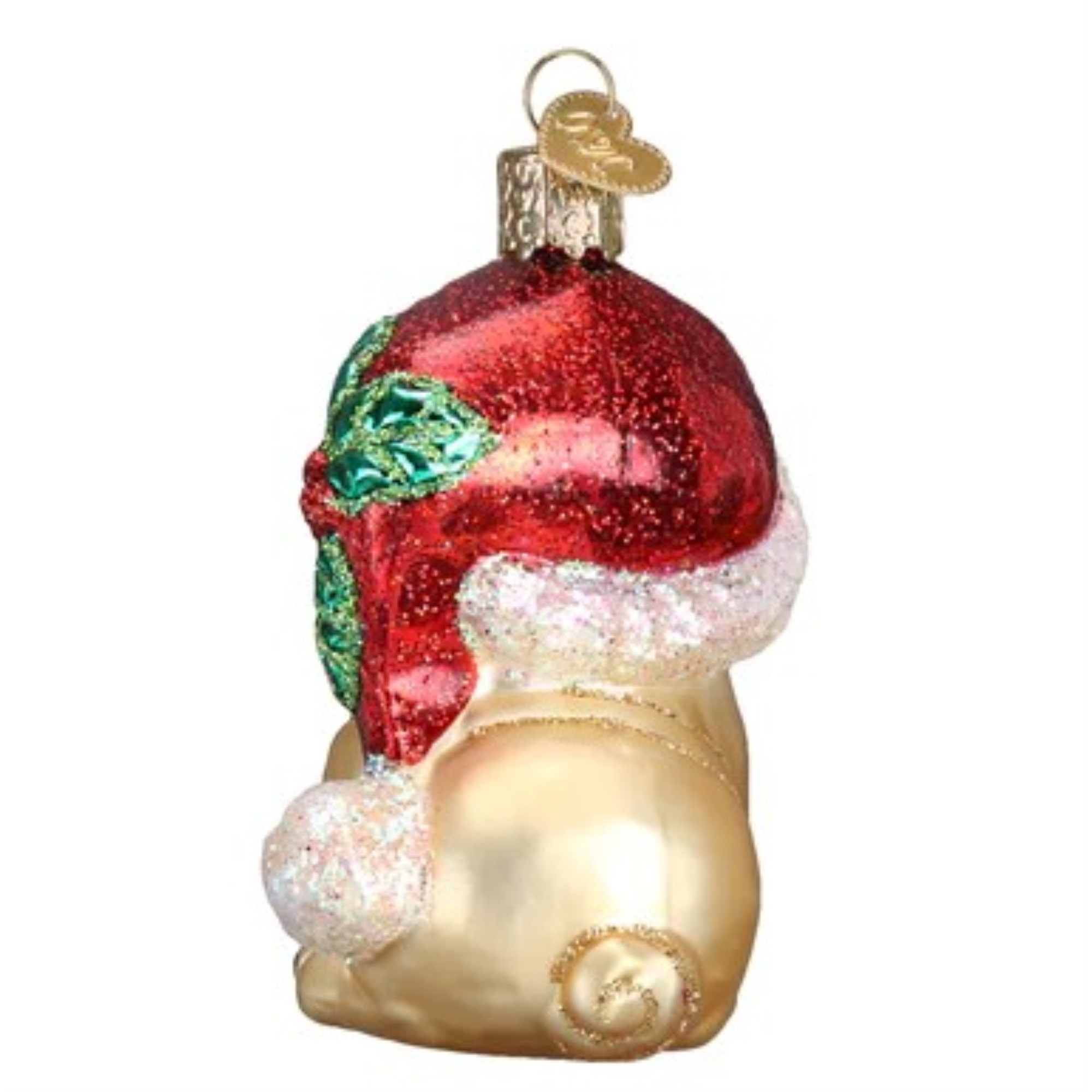 Old World Christmas Blown Glass Ornament for Christmas Tree, Holly Hat Pug
