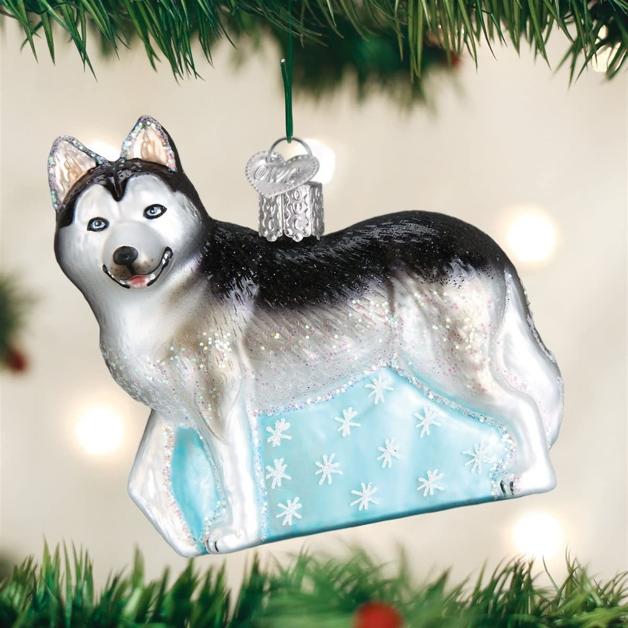 Old World Christmas Glass Blown Ornament, Siberian Husky (With OWC Gift Box)