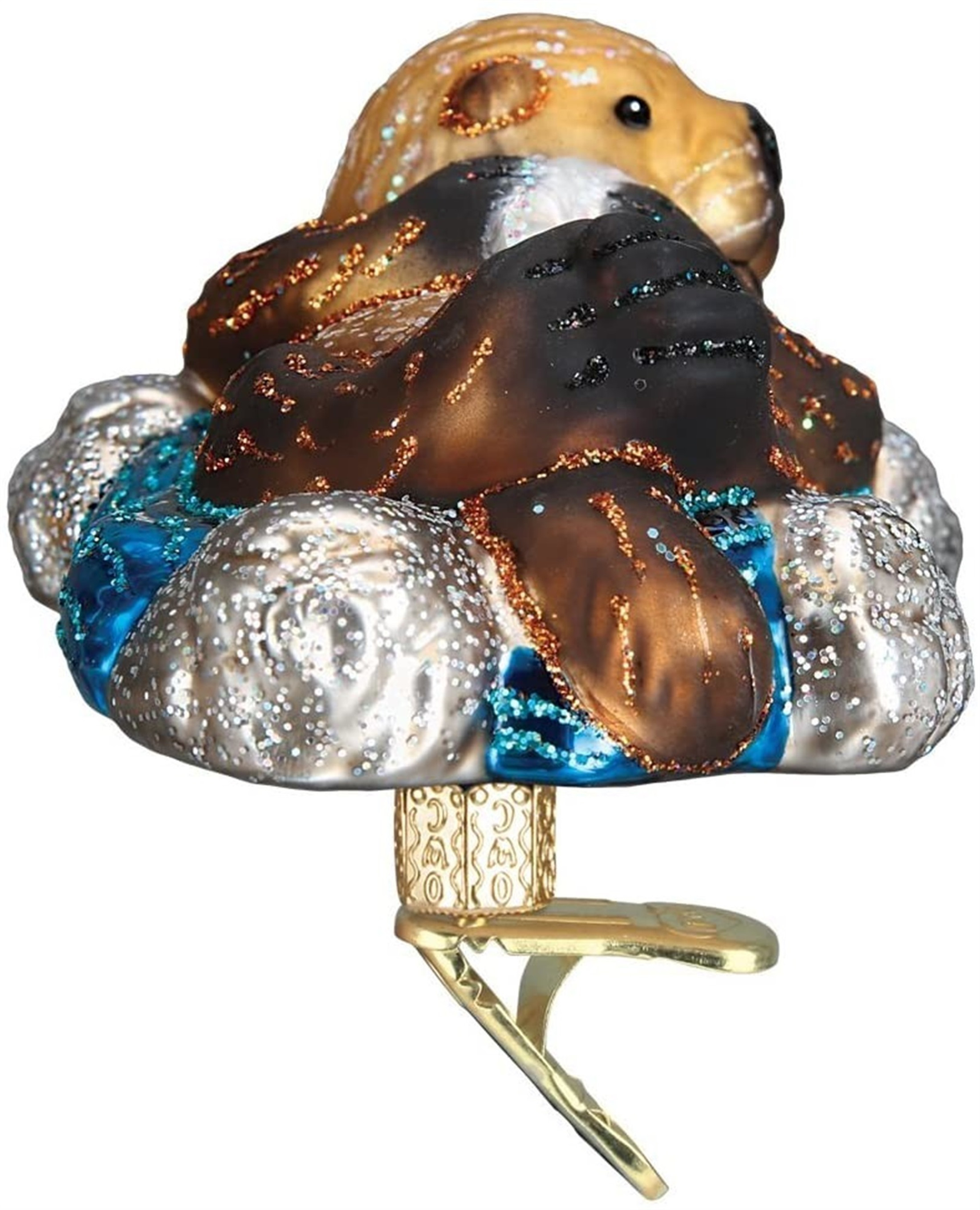 Old World Christmas Glass Blown Christmas Ornament, Floating Sea Otter (With OWC Gift Box)