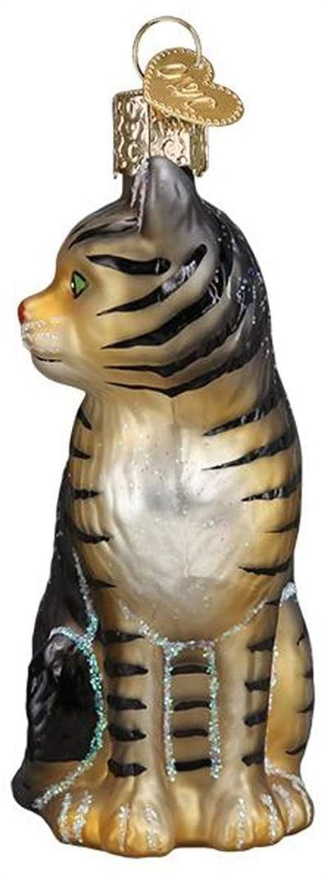 Old World Christmas Glass Blown Ornament, Tabby Cat (With OWC Gift Box)