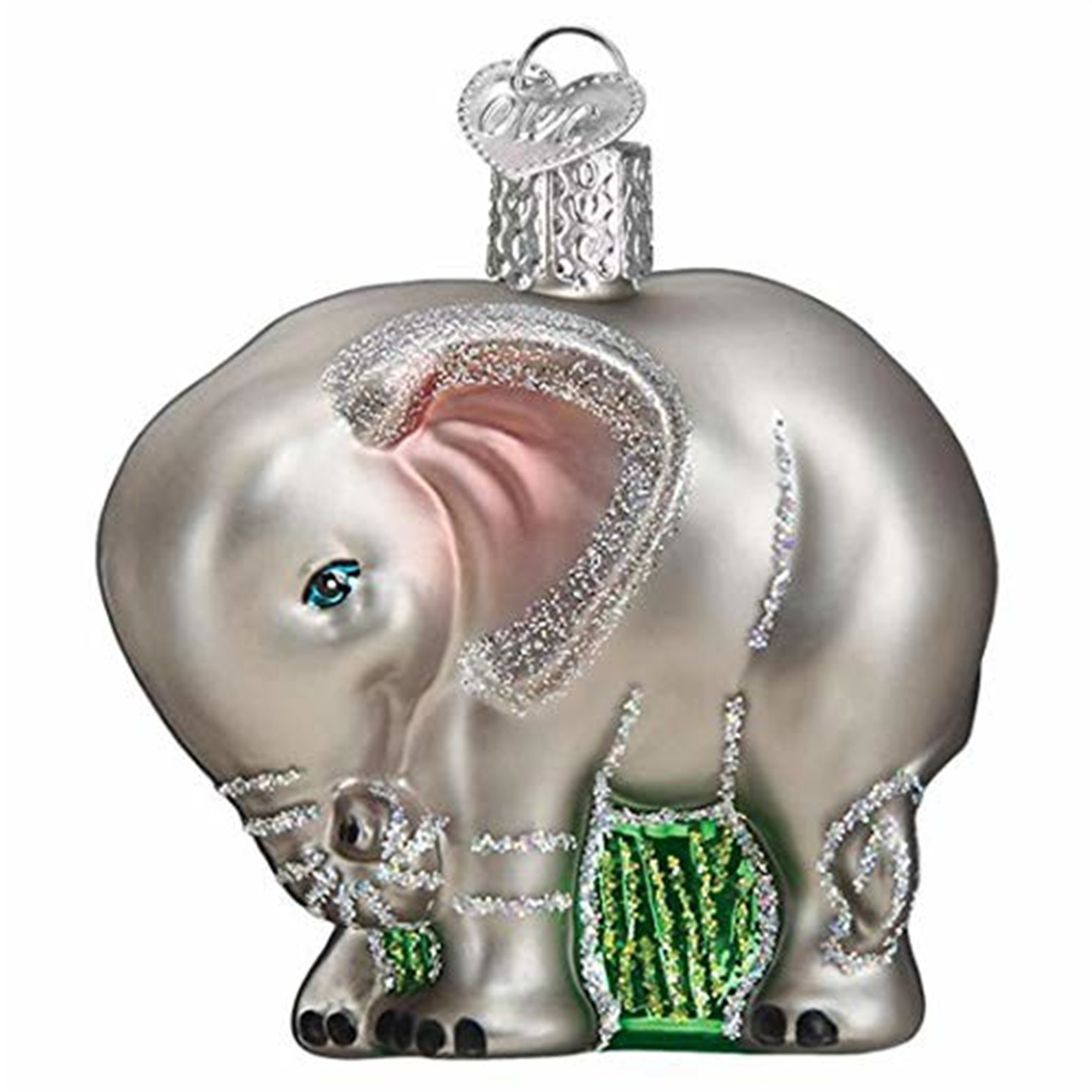 Old World Christmas Glass Blown Ornament, Baby Elephant (With OWC Gift Box)