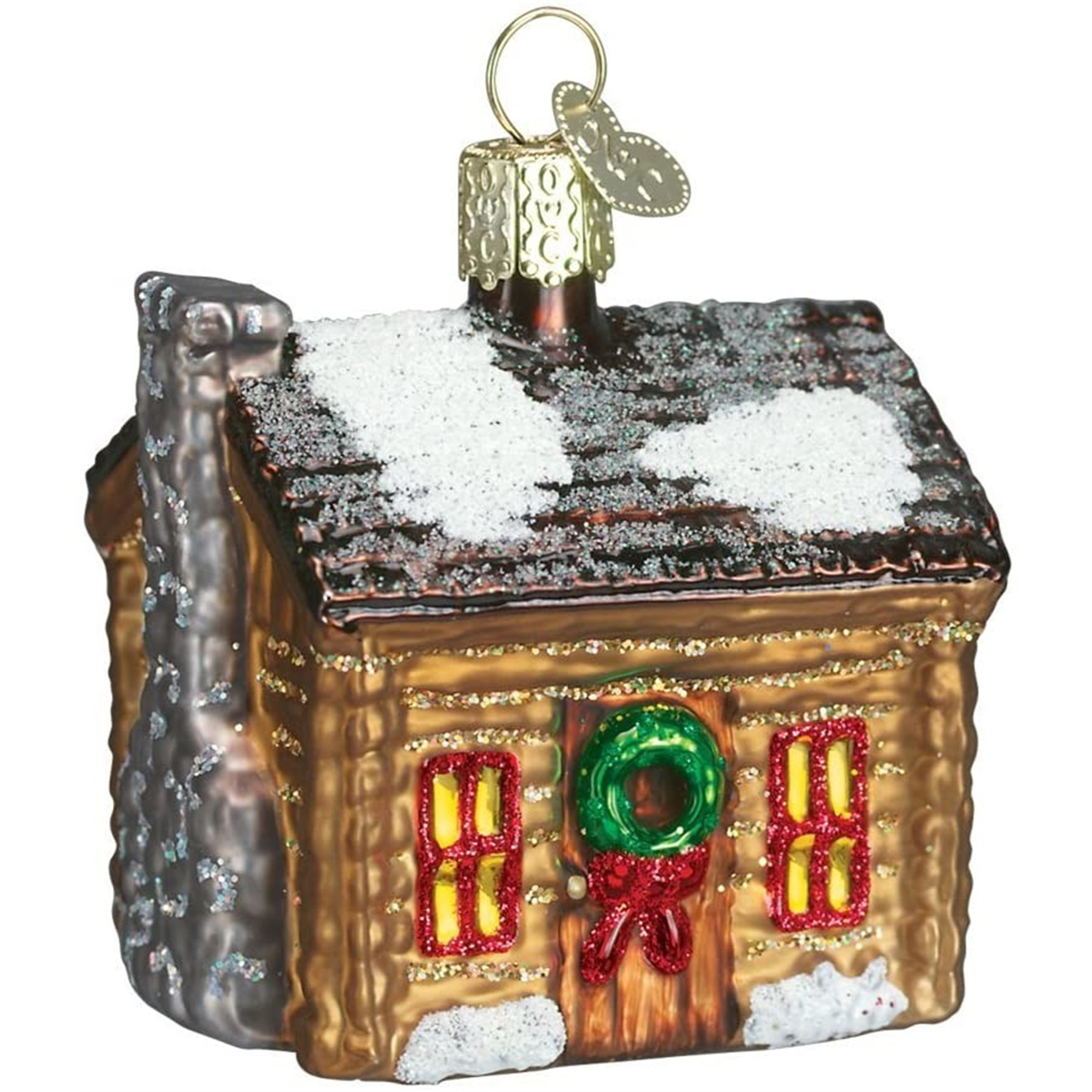 Old World Christmas Glass Blown Christmas Ornament, Log Cabin (With OWC Gift Box)