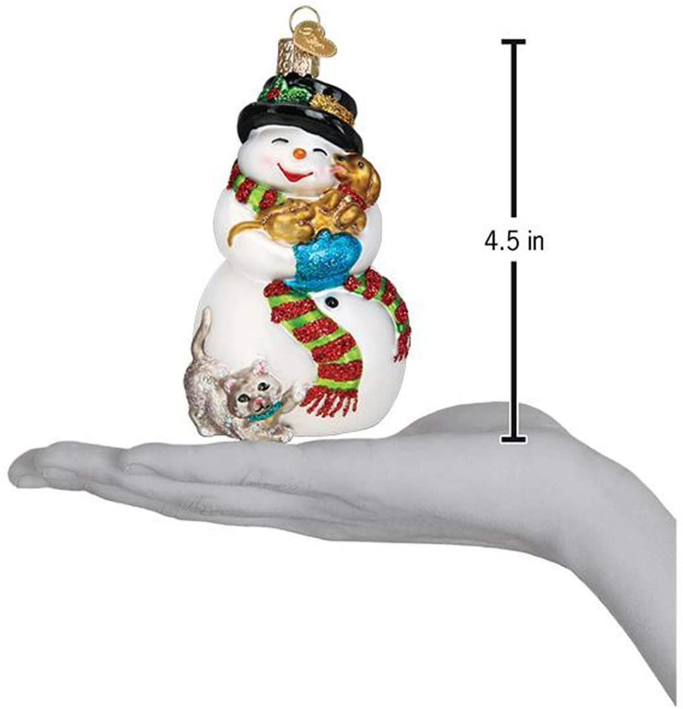 Old World Christmas Glass Blown Ornament, Snowman with Playful Pets (With OWC Gift Box)