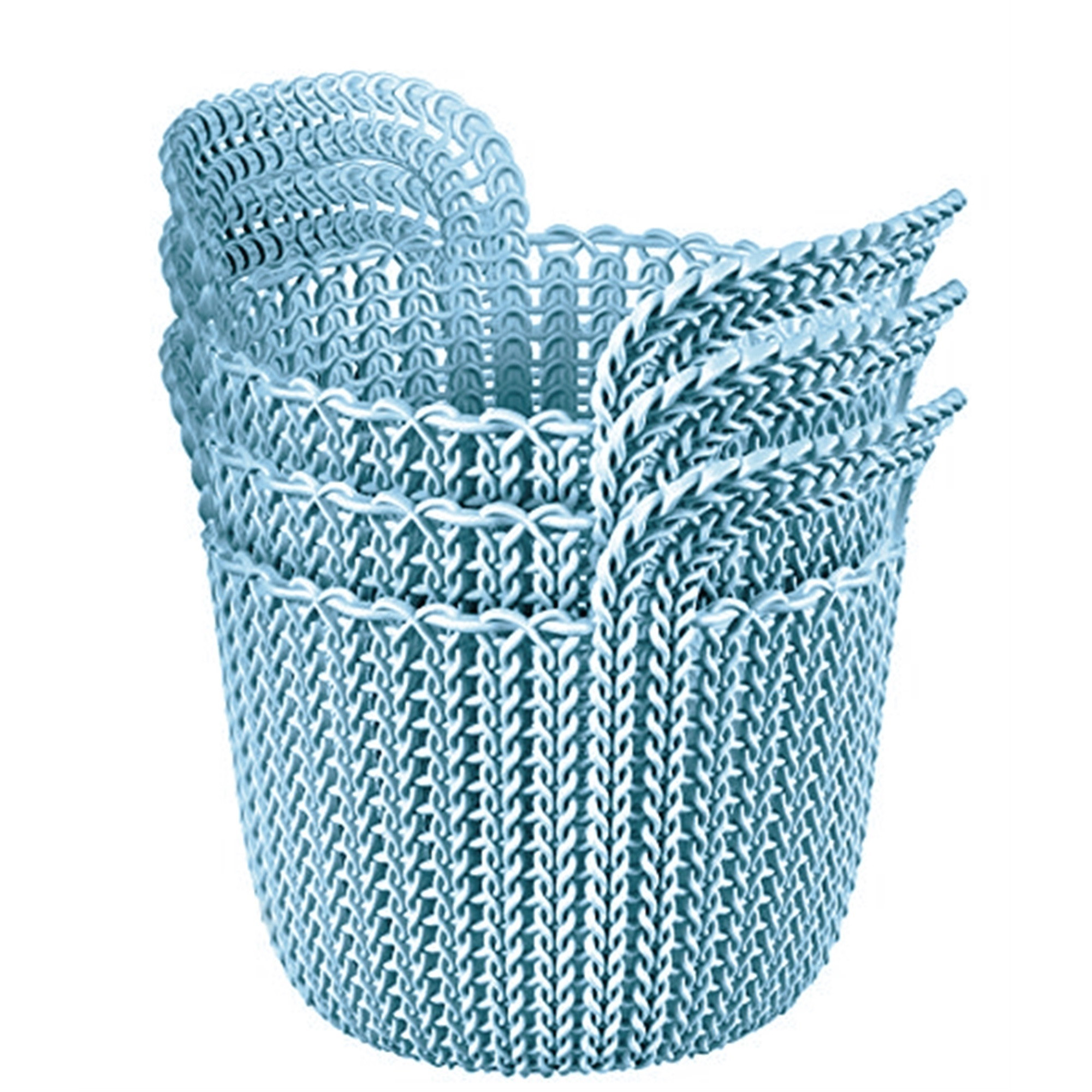 Interior Elements Knit Round Resin Basket Set, Misty Blue, X-Small (3-Piece Set)