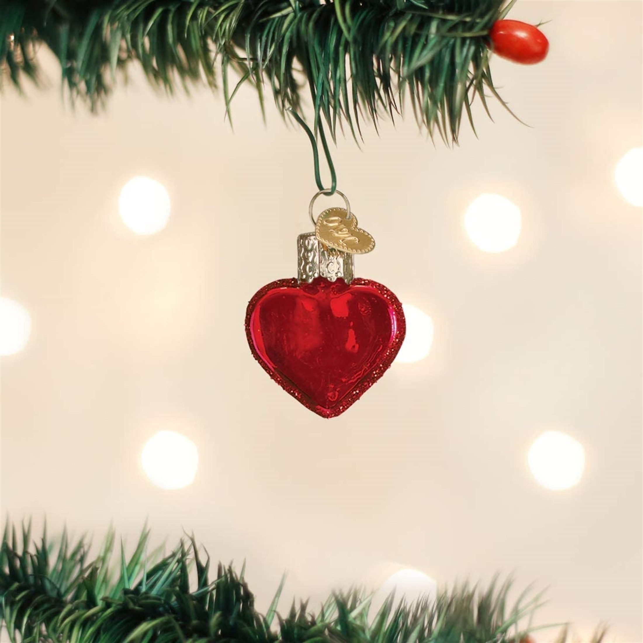 Old World Christmas Blown Glass Ornament for Christmas Tree, Small Red Heart