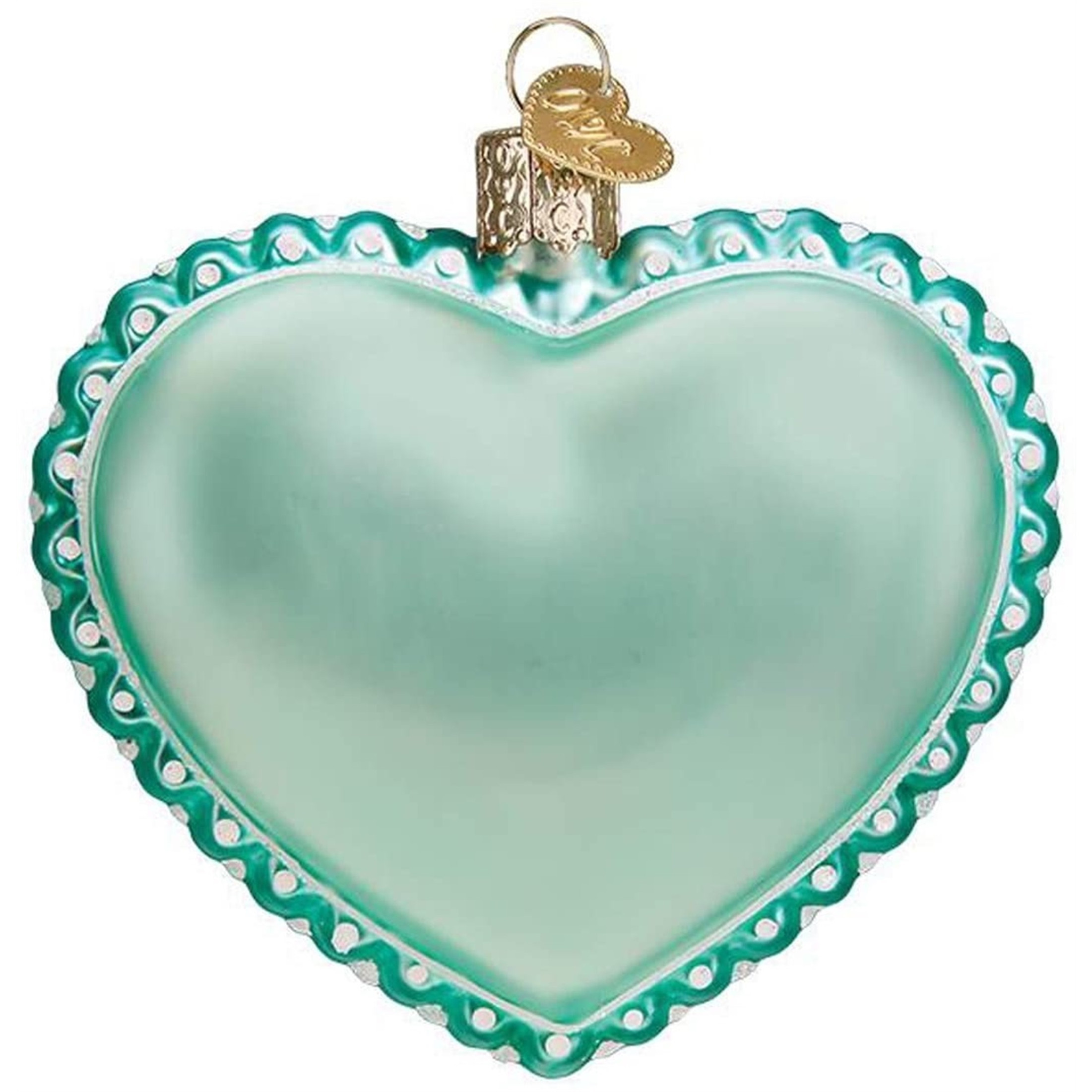 Old World Christmas Glass Blown Christmas Ornament, Baby Boy Footprint Heart (With OWC Gift Box)