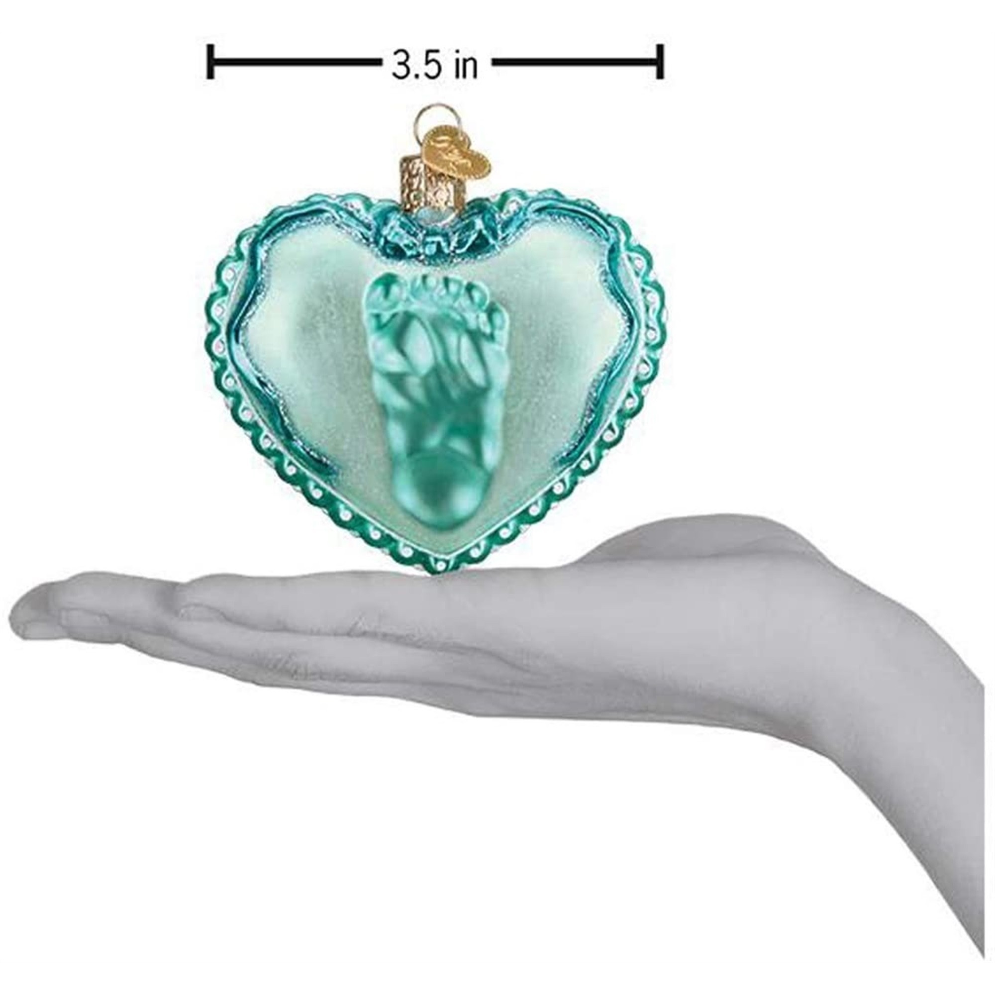 Old World Christmas Blown Glass Ornament for Christmas Tree, Baby Boy Footprint Heart
