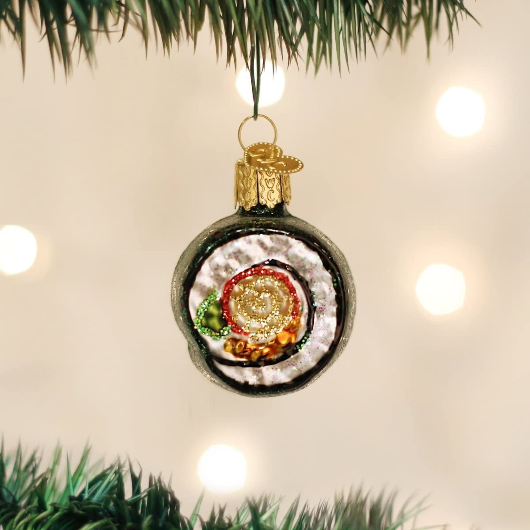 Old World Christmas Glass Blown Ornament, Sushi Roll, 1.25" (With OWC Gift Box)