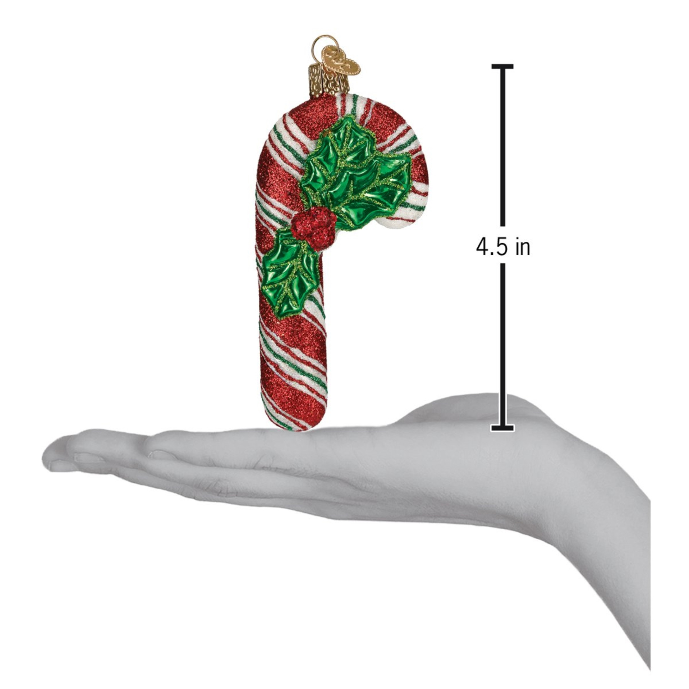 Old World Christmas Glass Blown Christmas Ornament, Glistening Candy Cane (With OWC Gift Box)