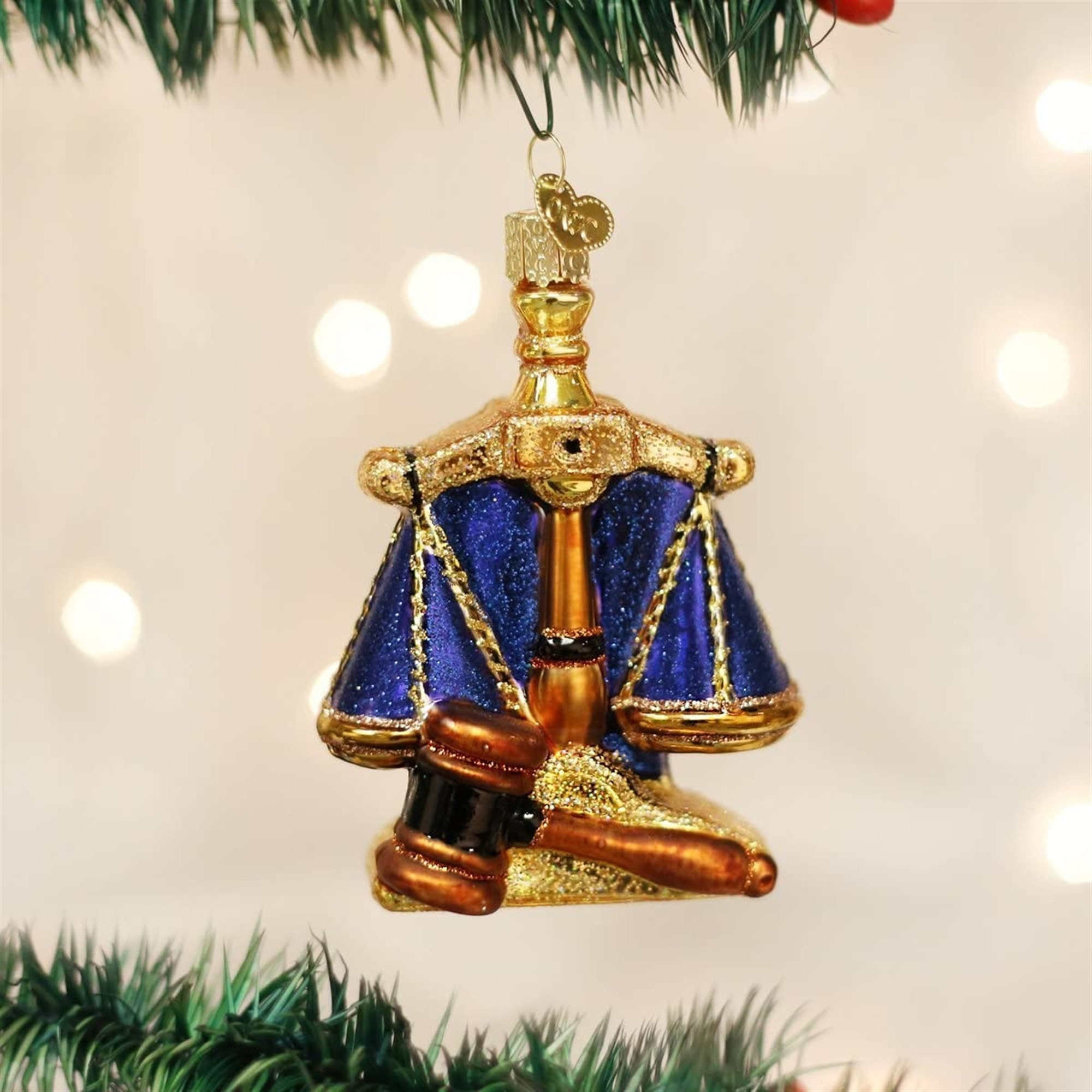 Old World Christmas Blown Glass Ornament for Tree, Scales of Justice