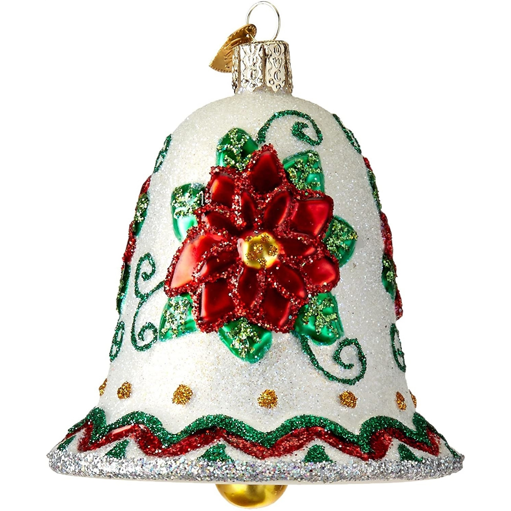Old World Christmas Glass Blown Poinsettia Bell Ornament