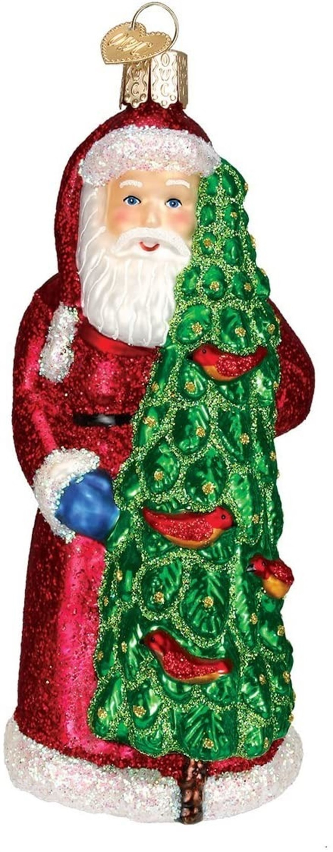 Old World Christmas Glass Blown Ornament, Santa with Calling Birds (With OWC Gift Box)
