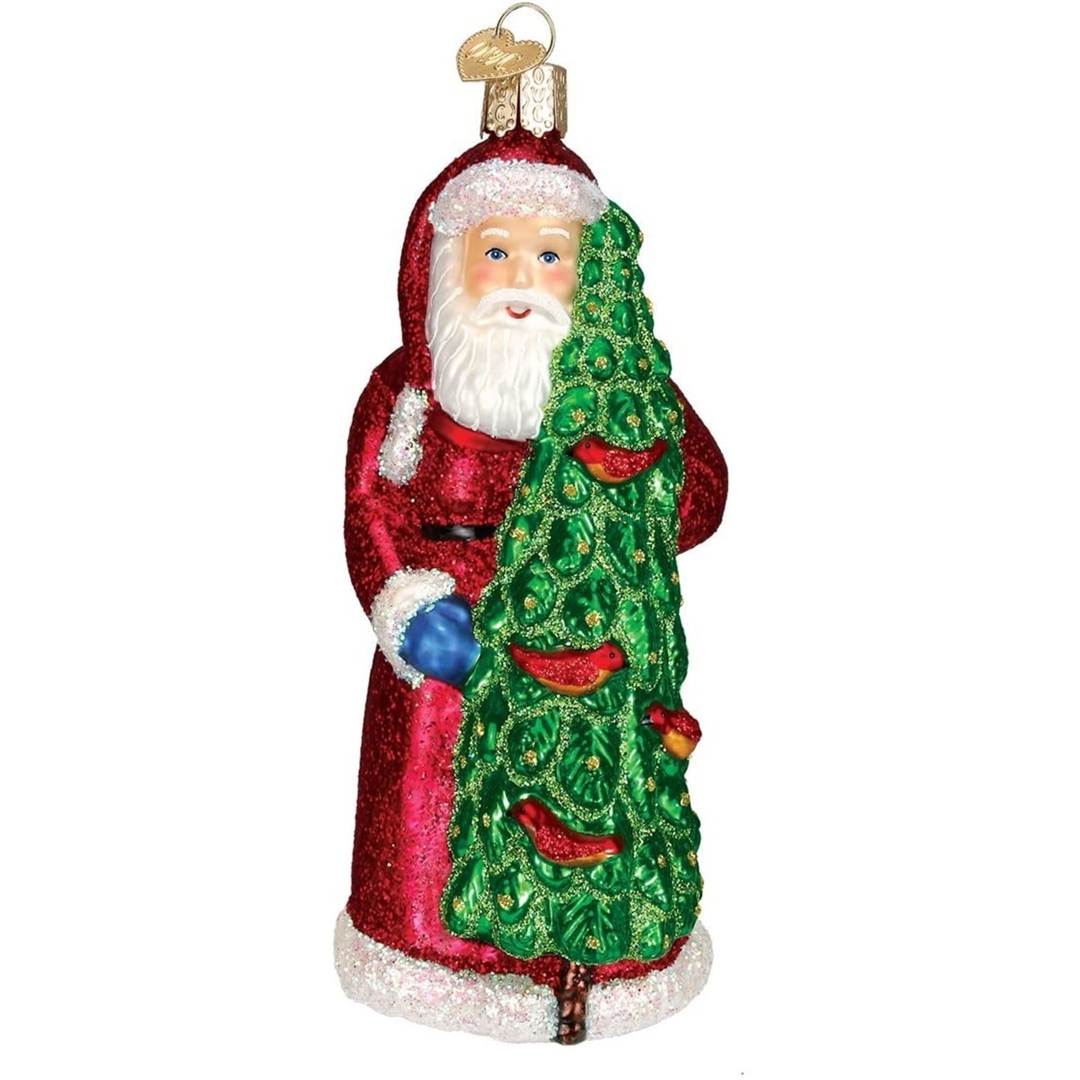 Old World Christmas Blown Glass Ornament for Christmas Tree, Santa with Calling Birds