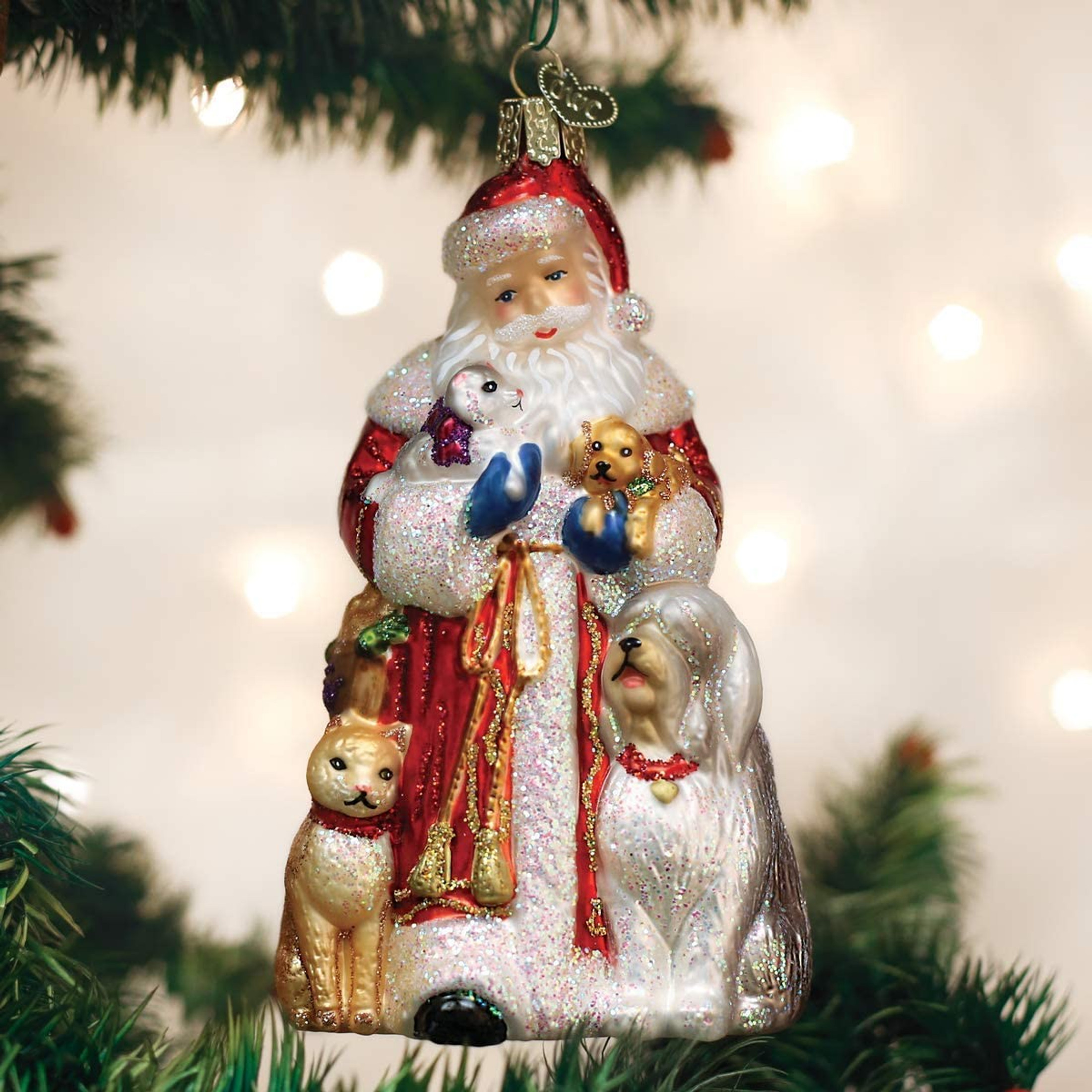 Old World Christmas Glass Blown Ornament, Santa's Furry Friends (With OWC Gift Box)