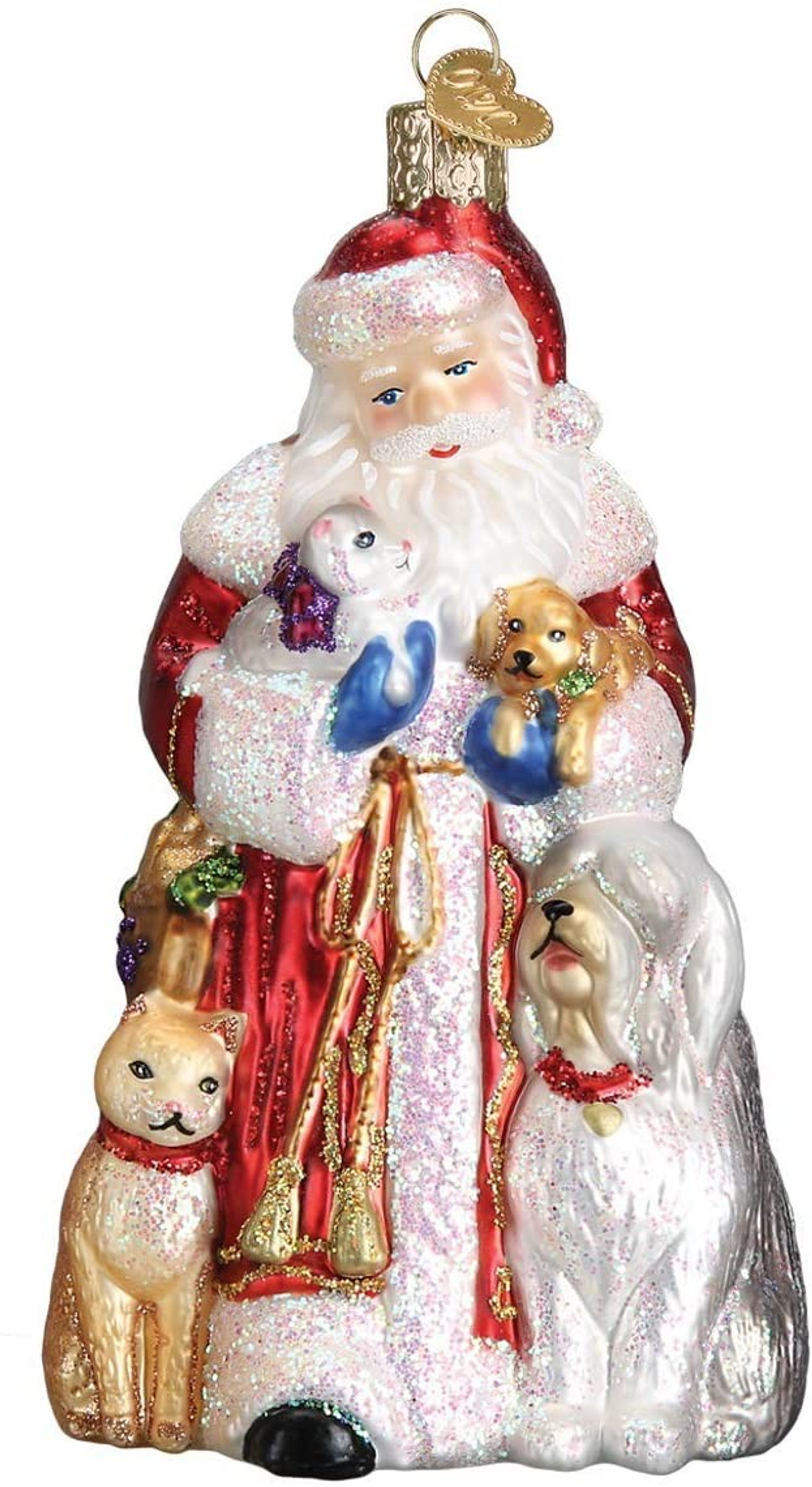 Old World Christmas Glass Blown Ornament, Santa's Furry Friends (With OWC Gift Box)