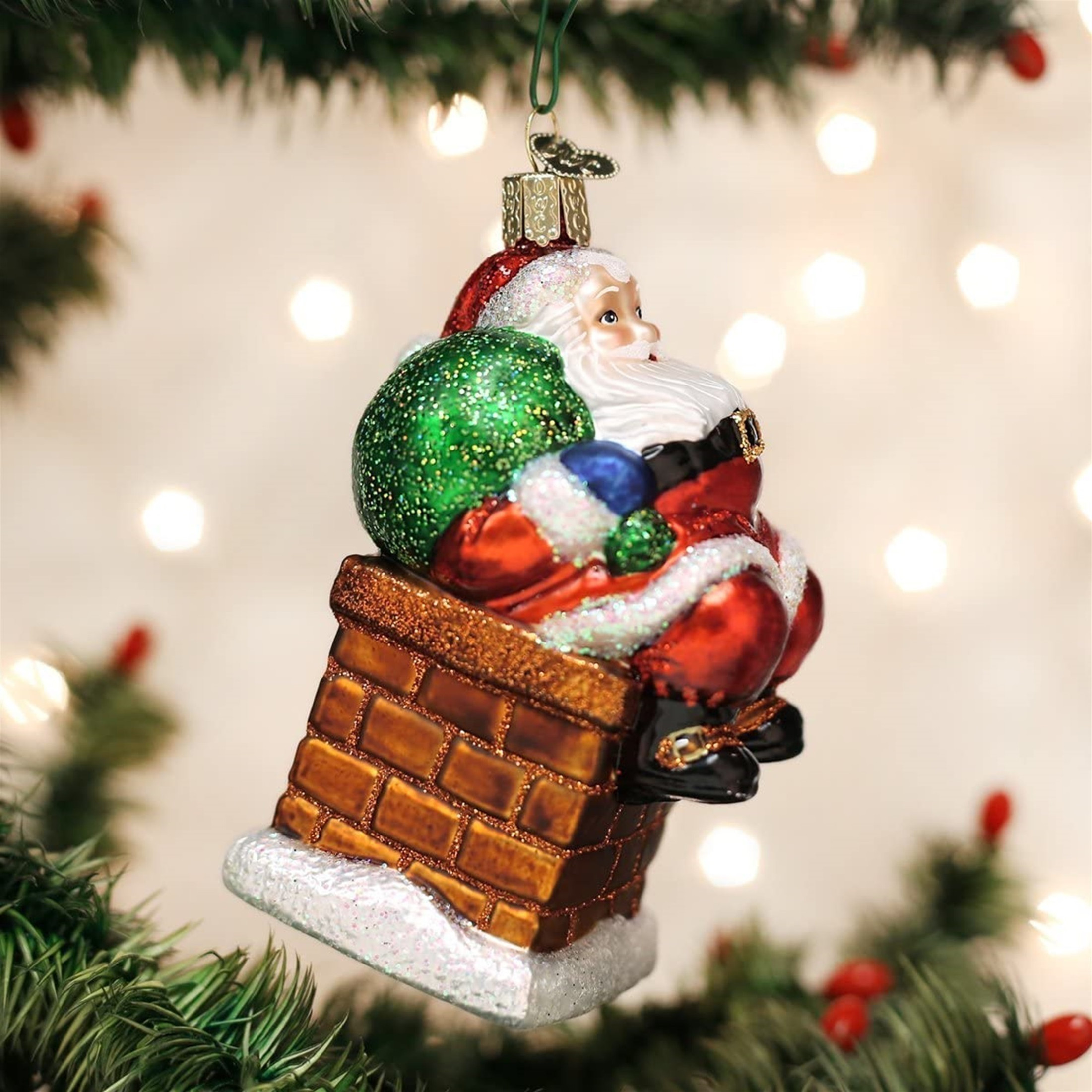 Old World Christmas Glass Blown Ornament, Chimney Stop Santa (With OWC Gift Box)
