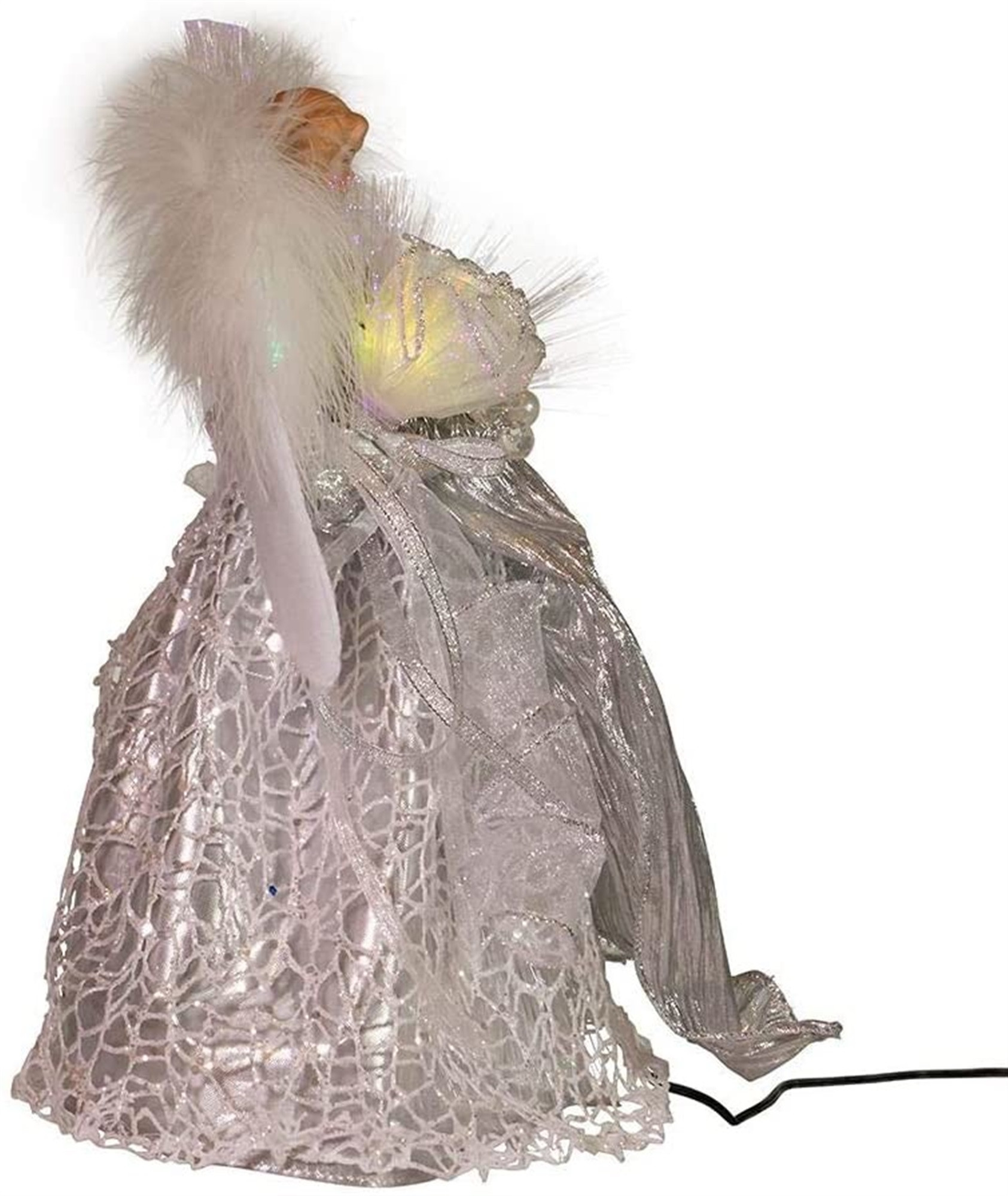 Kurt S. Adler Fiber Optic LED Silver Angel Treetop Tree Topper, 12