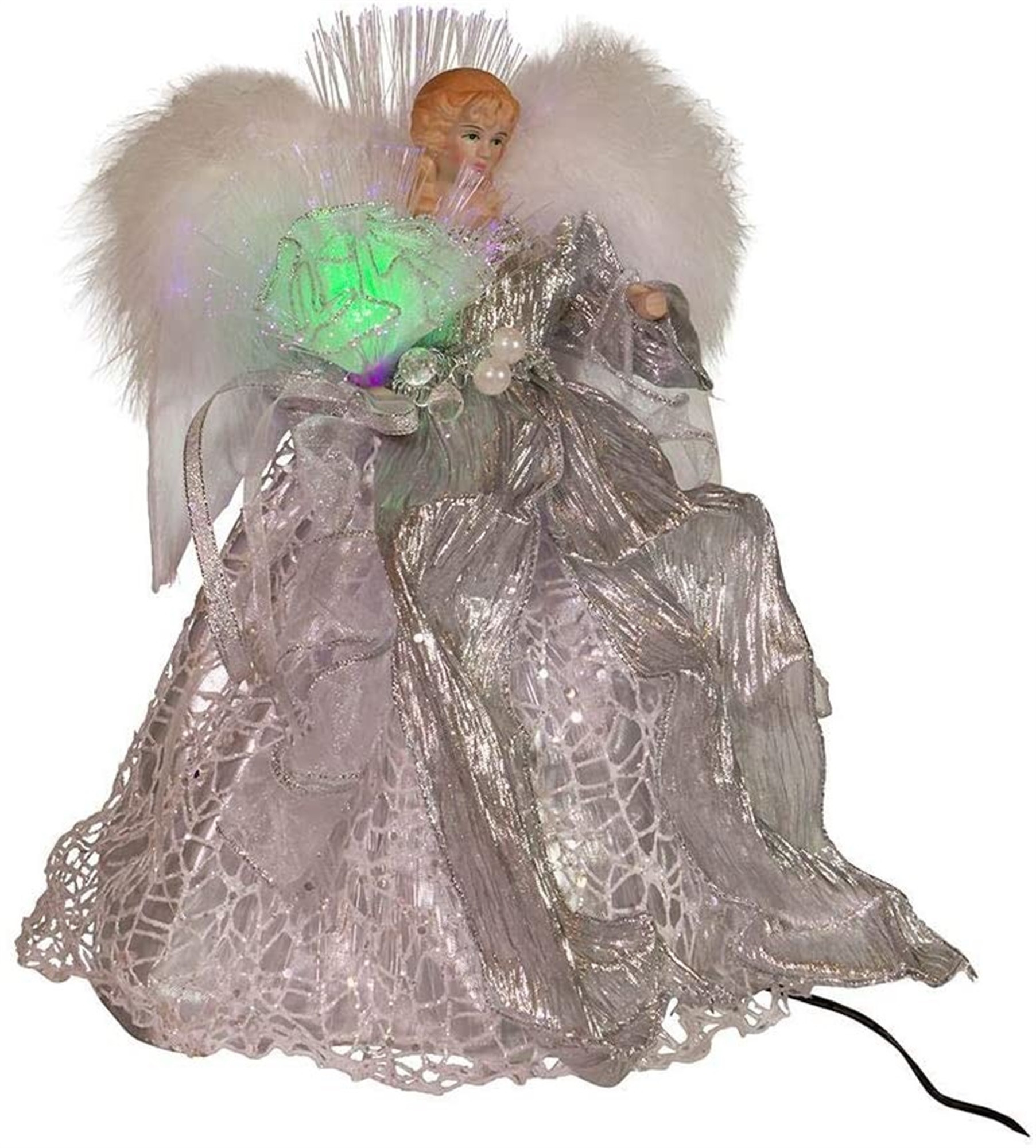 Kurt S. Adler Fiber Optic LED Silver Angel Treetop Tree Topper, 12