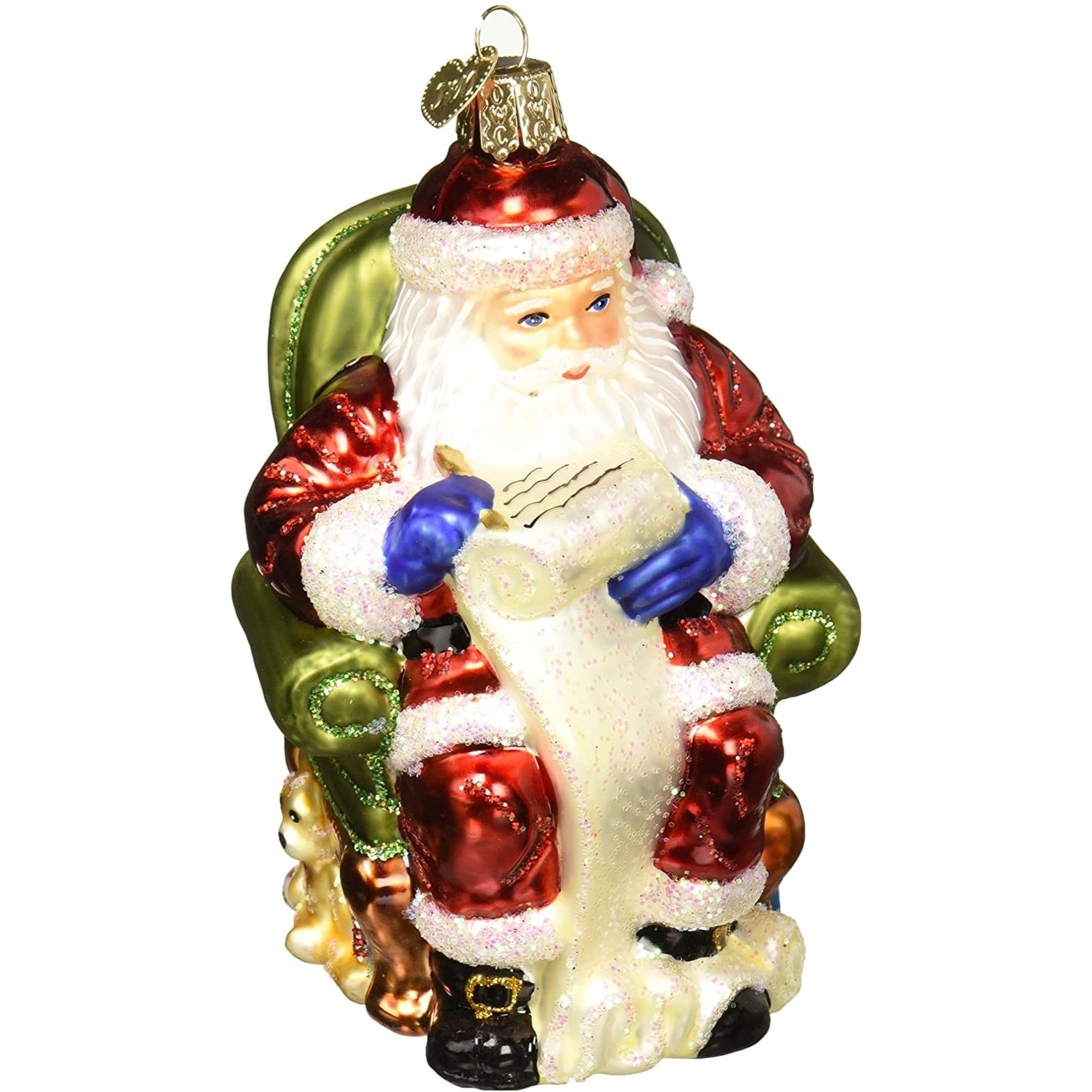 Old World Christmas Glass Blown Christmas Ornament, Santa Checking His List (With OWC Gift Box)