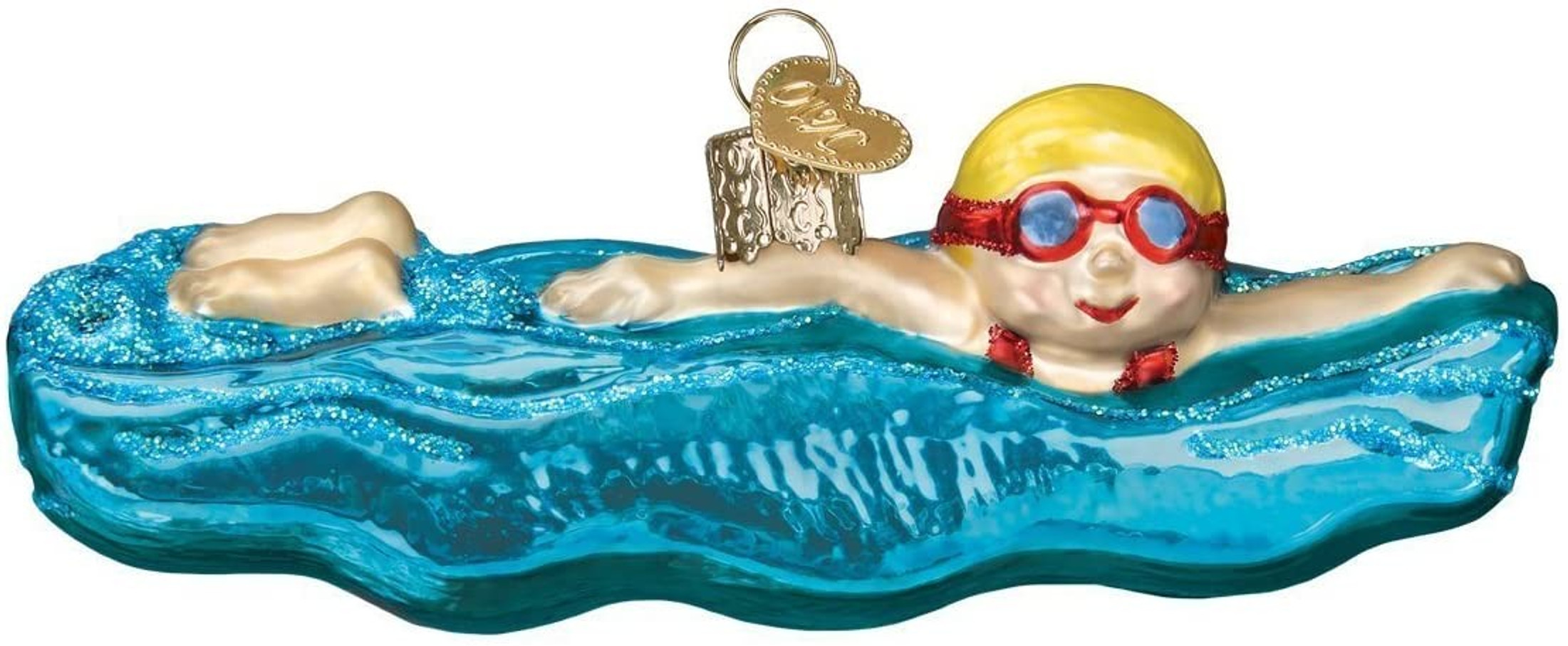 Old World Christmas Glass Blown Ornament, Swimming (With OWC Gift Box)