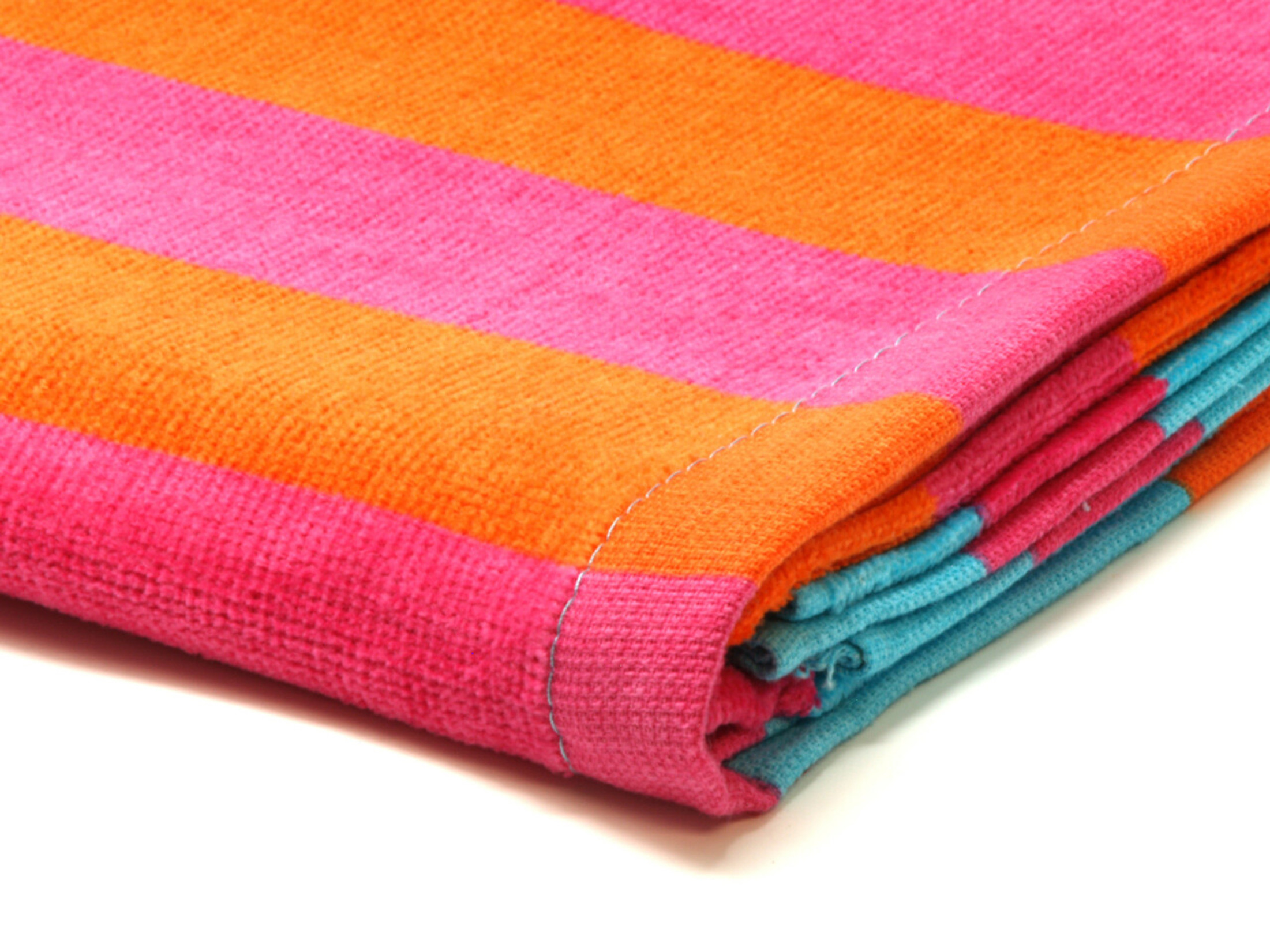 Silver One 100% Cotton Beach Towel - Pink, Orange, & Blue Stripes