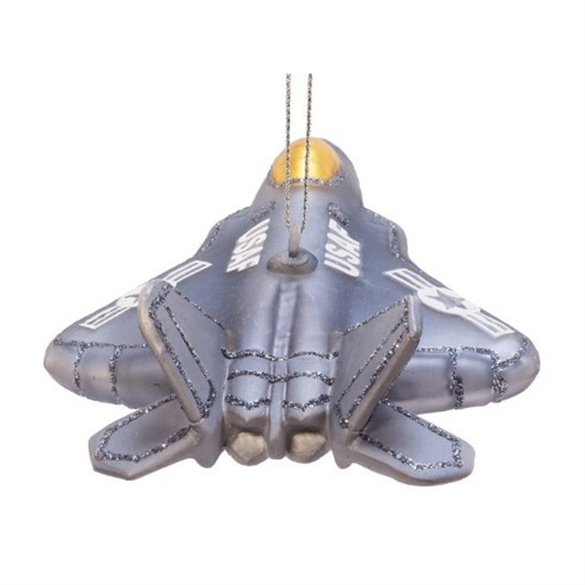 Kurt Adler U.S. Air Force Fighter Plane Glass Ornament. 5.75