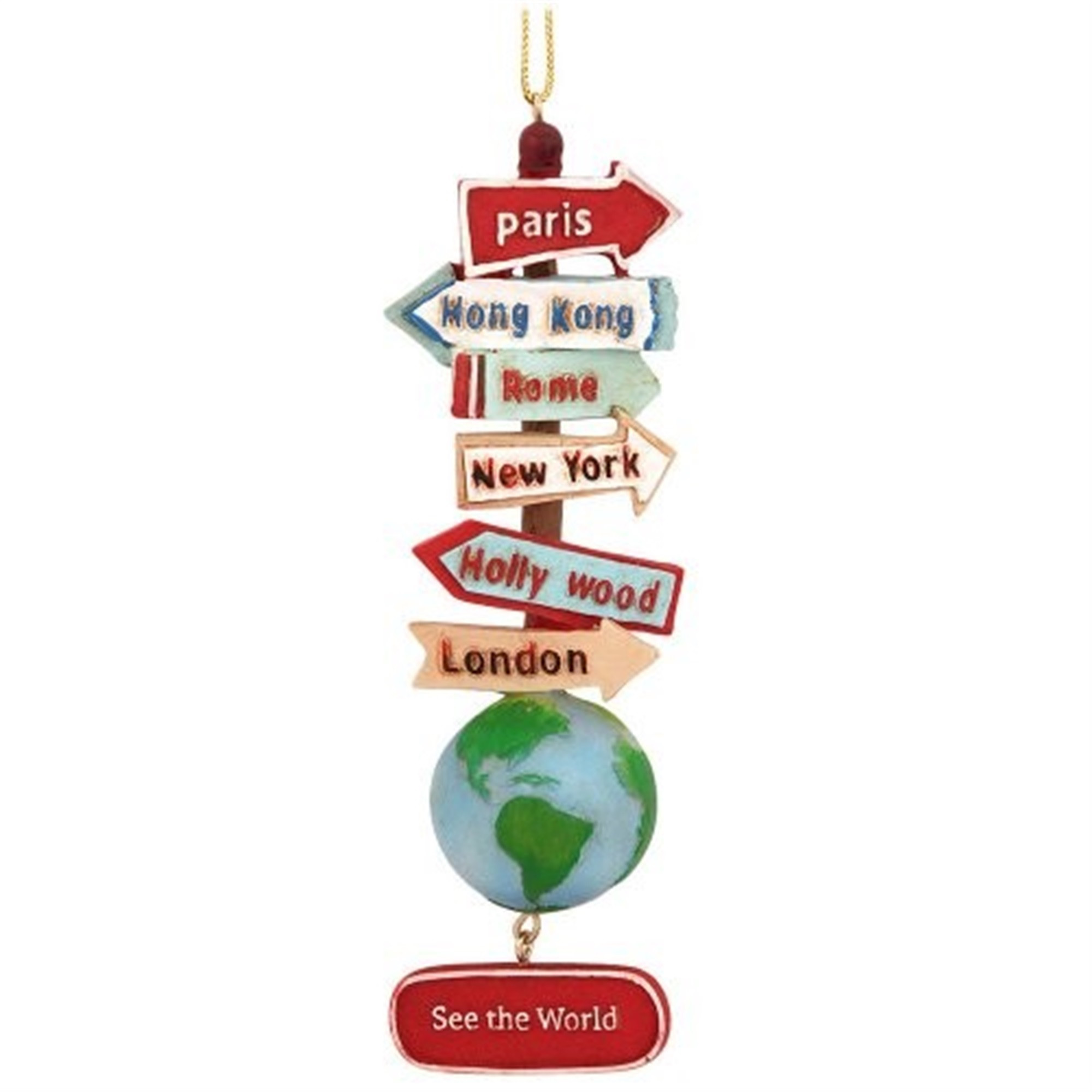 Kurt Adler Resin Ornament for Christmas Tree, World with Signs