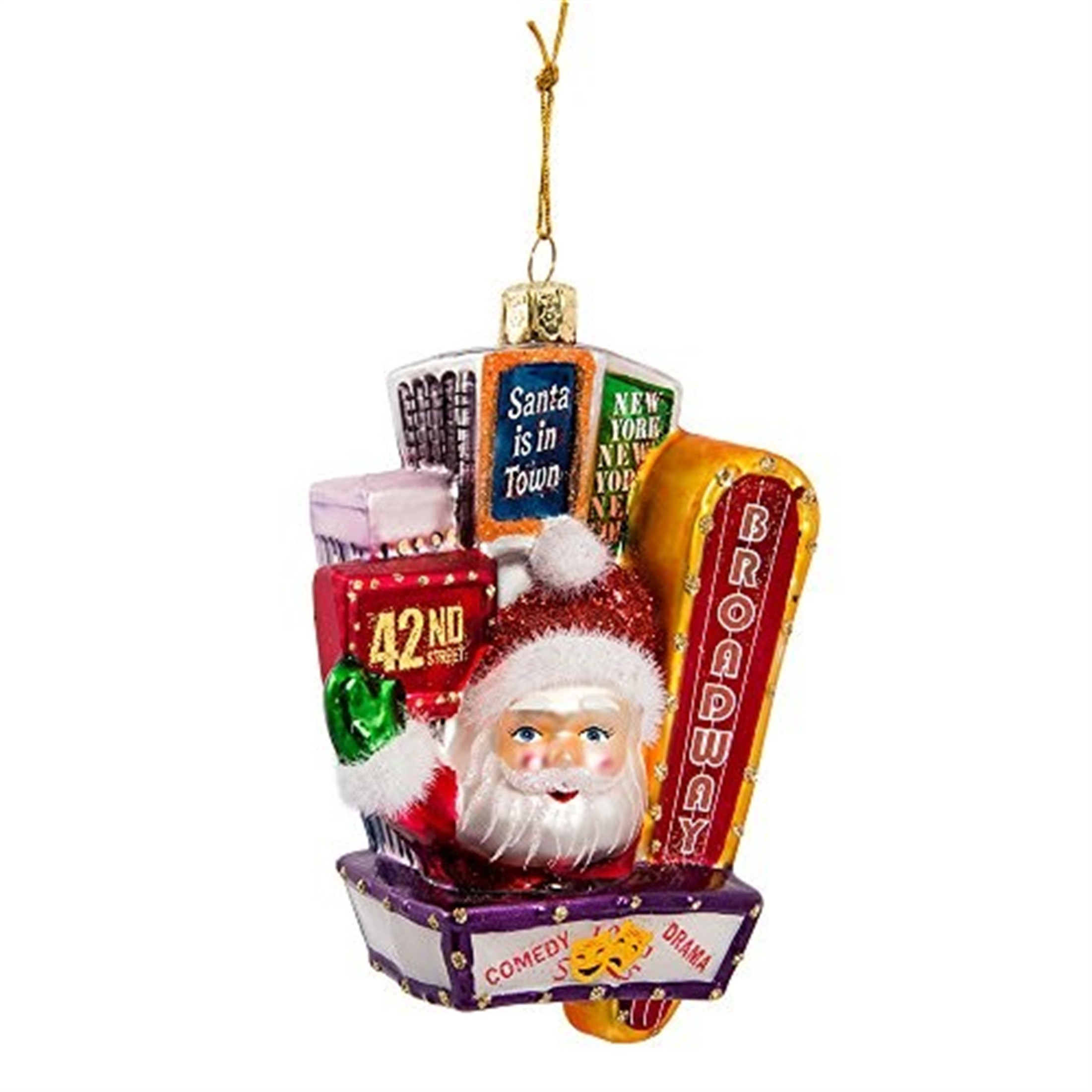 Kurt Adler Glass Ornament for Christmas Tree, Santa on Broadway