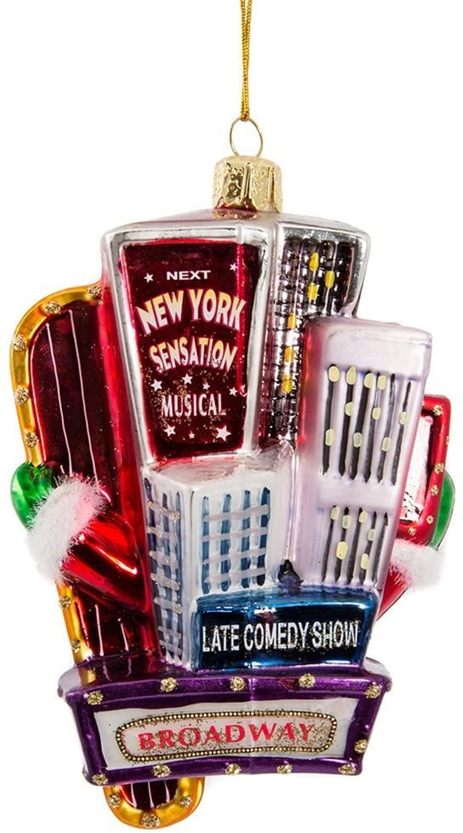 Kurt Adler Glass Ornament for Christmas Tree, Santa on Broadway