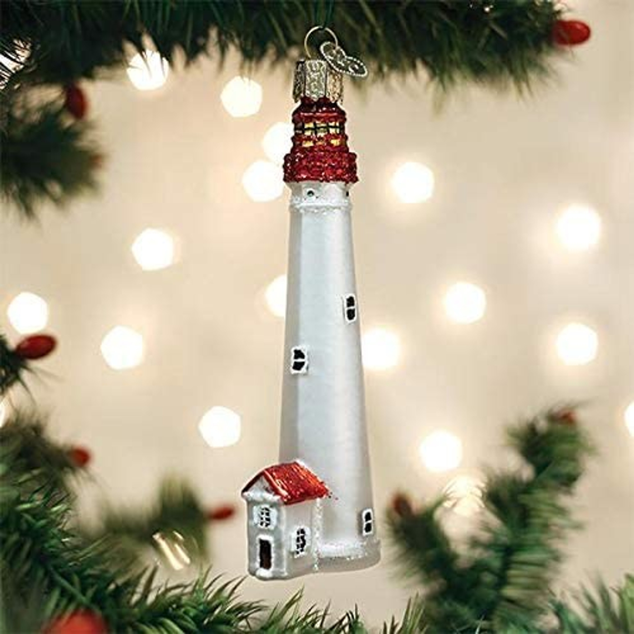 Old World Christmas Glass Blown Ornament Cape May Lighthouse (With OWC Gift Box)