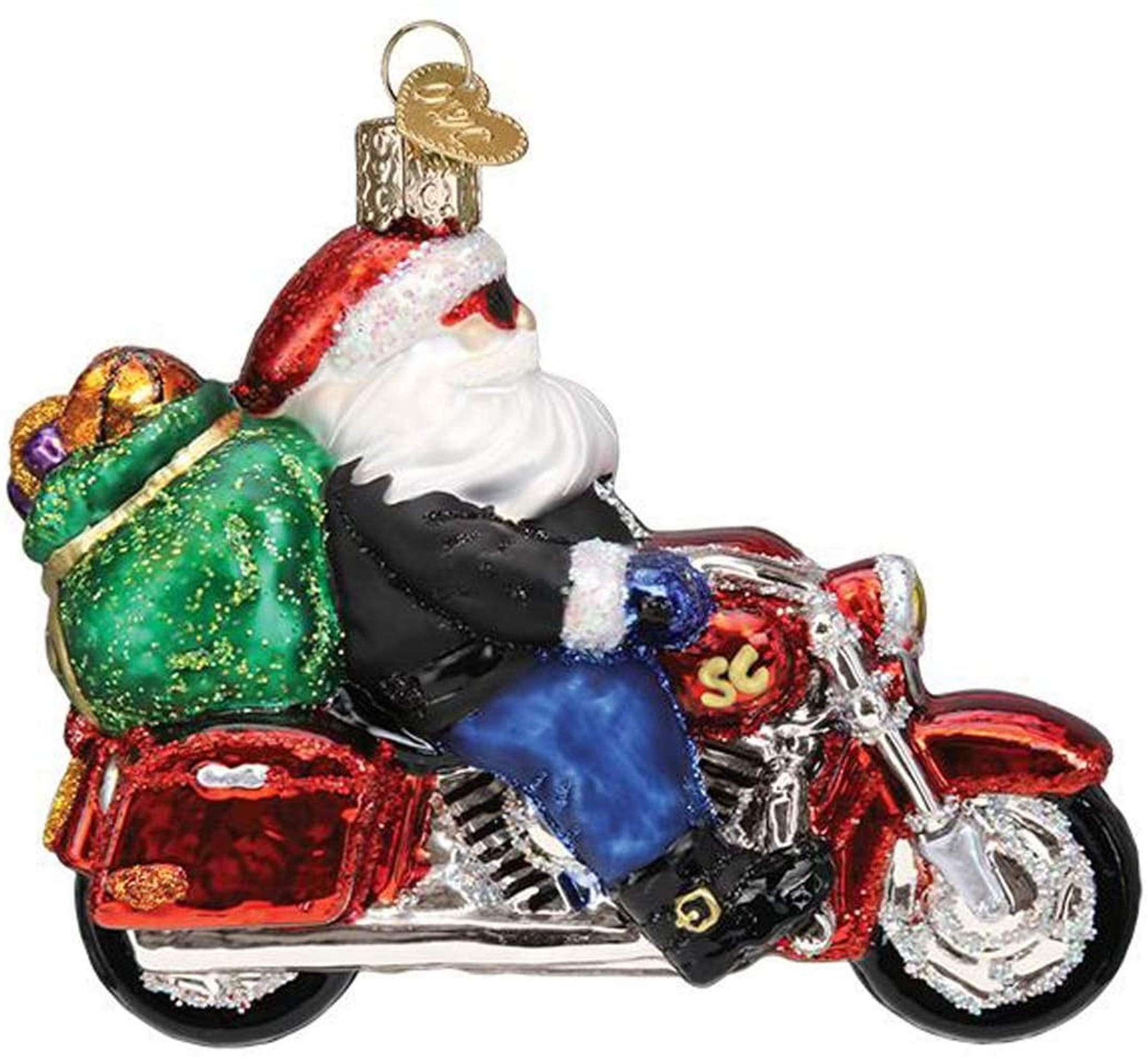Old World Christmas Glass Blown Ornament, Biker Santa (With OWC Gift Box)