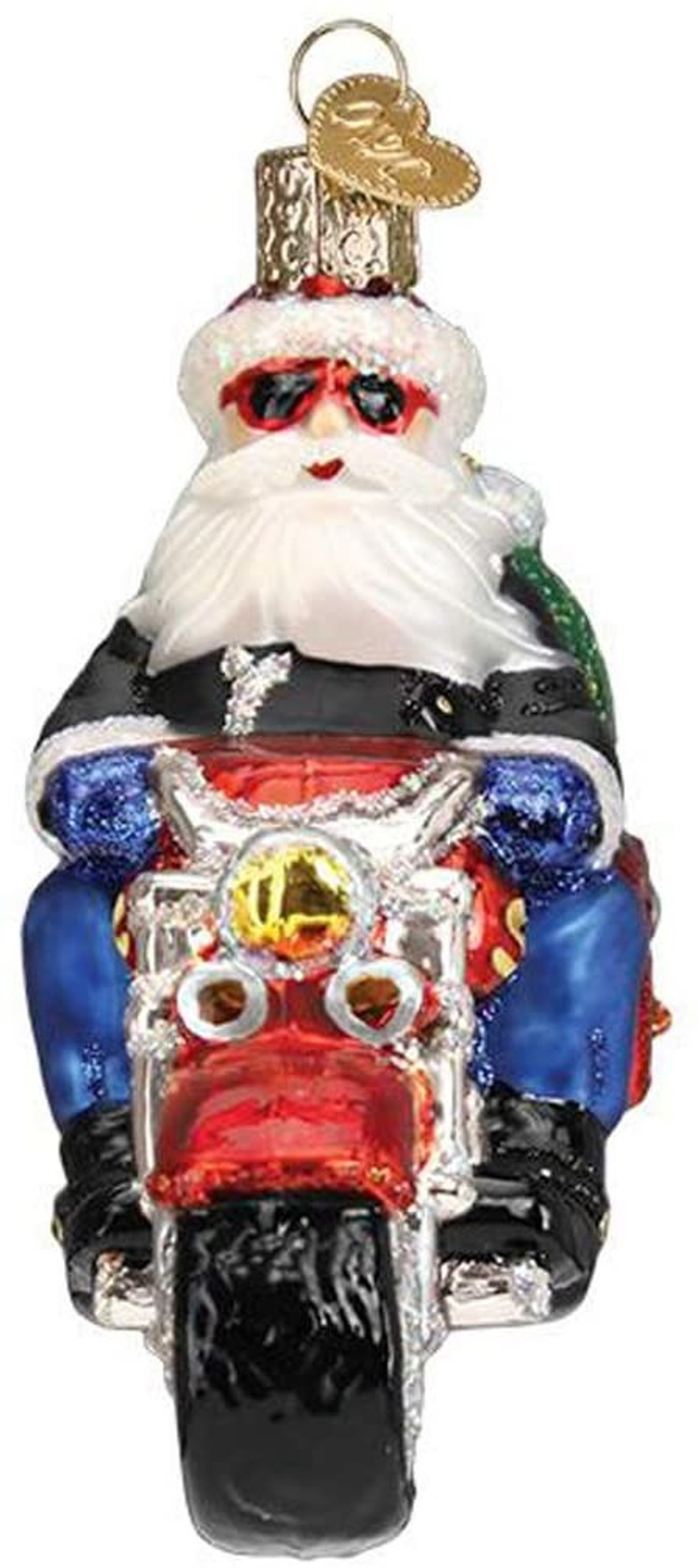 Old World Christmas Glass Blown Ornament, Biker Santa (With OWC Gift Box)