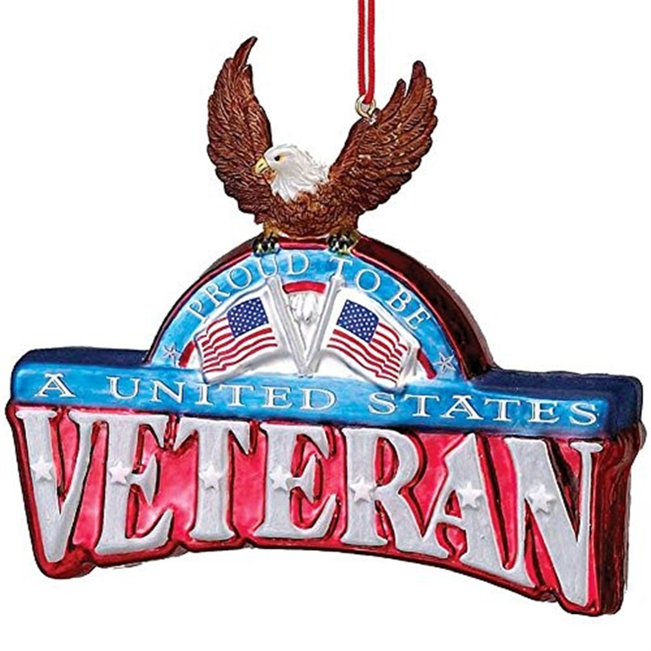 Kurt Adler U.S. Veteran Plaque With Eagle Glass Ornament