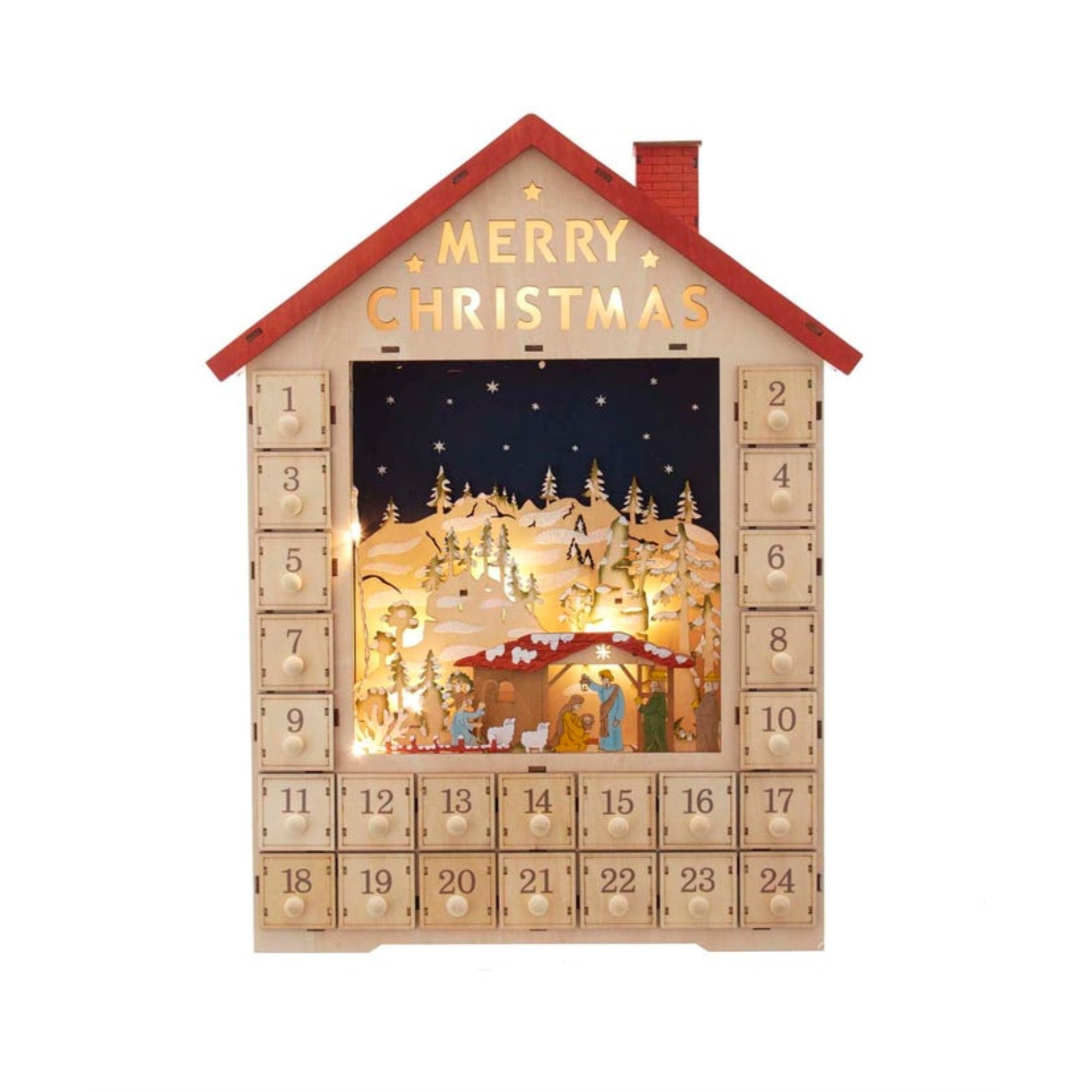 Kurt Adler Battery Operated LED-Lit Advent Calendar House Nativity Scene, 19"