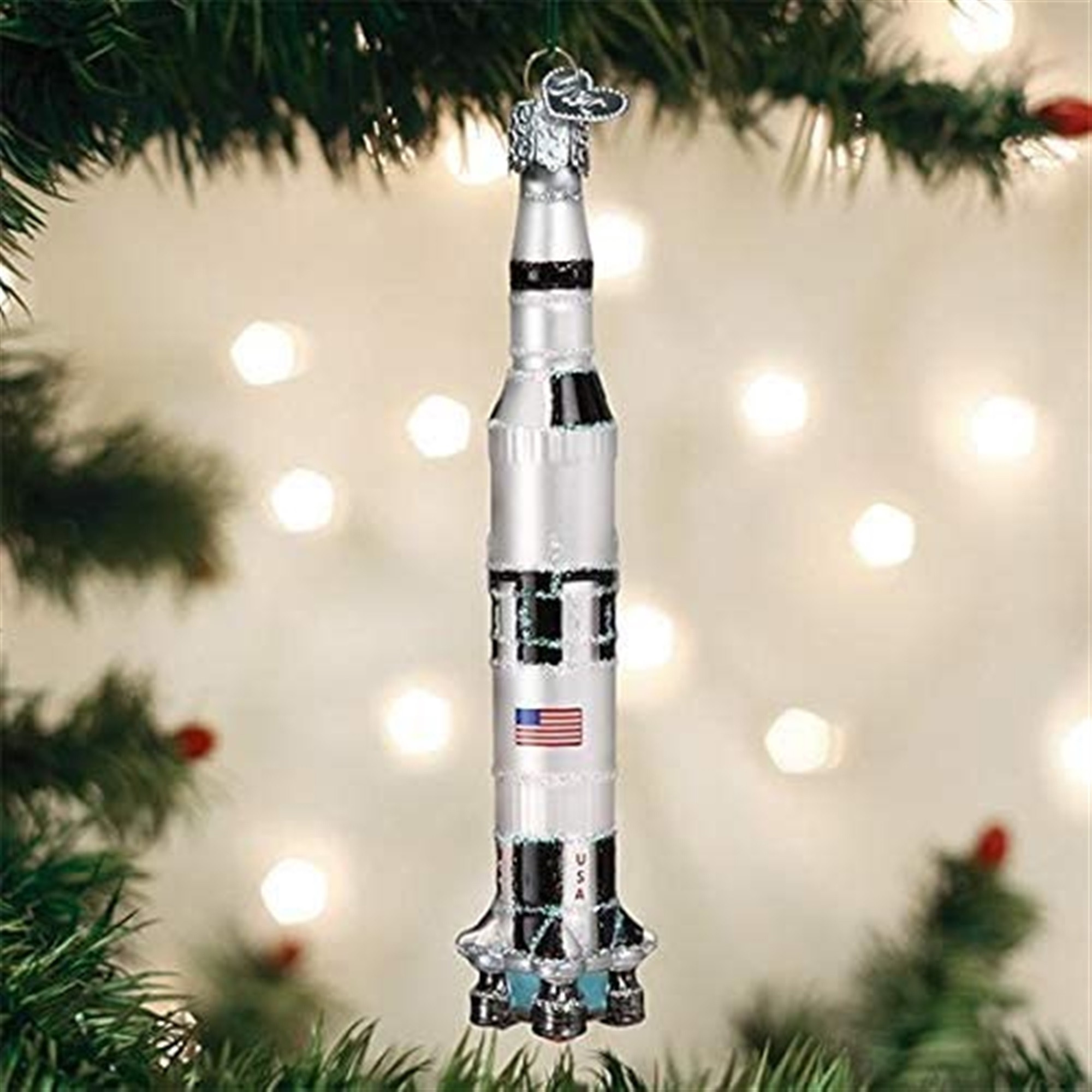 Old World Christmas Blown Glass Ornament for Christmas Tree, Saturn V Rocket