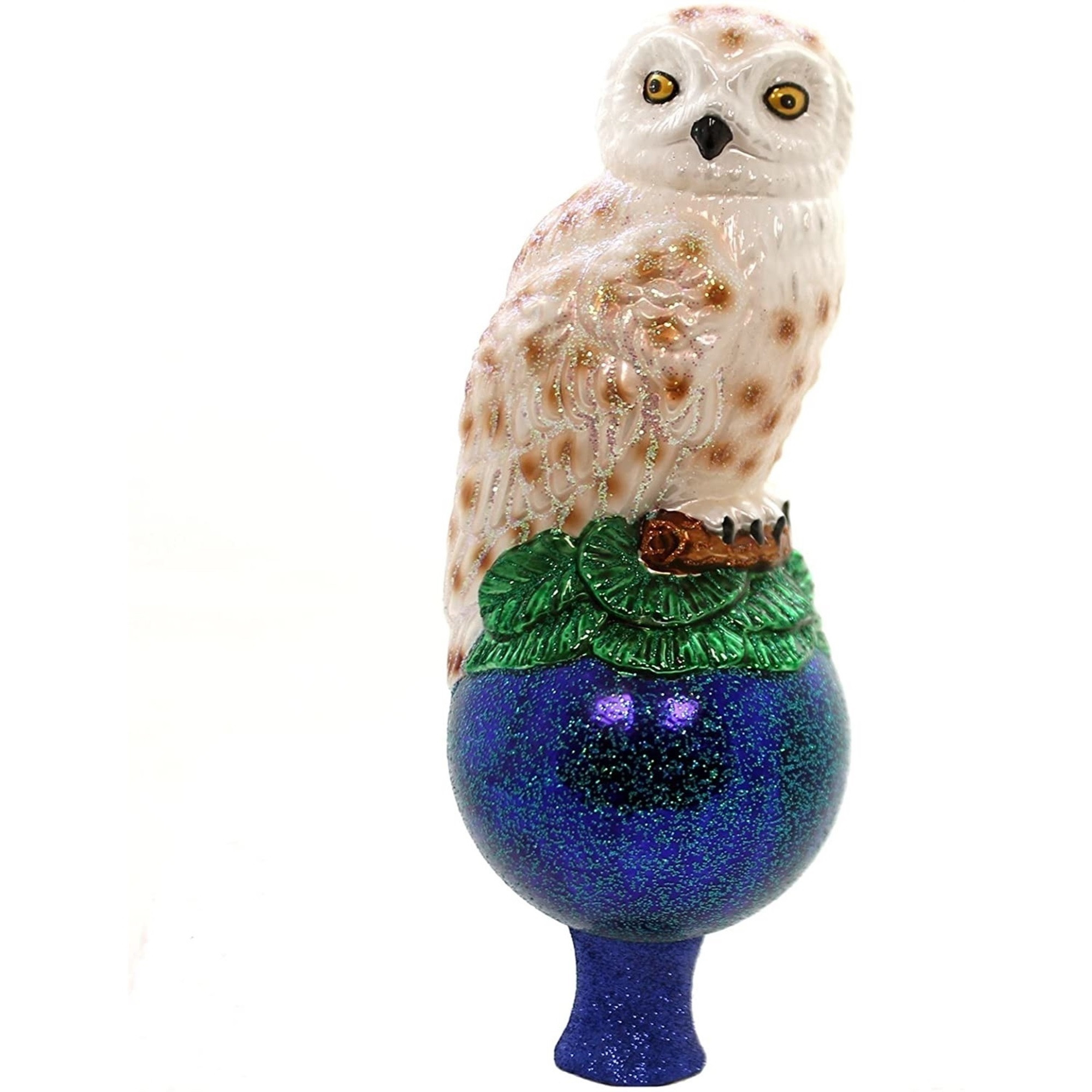 Old World Christmas Blown Glass Tree Topper, Snow Owl, 8.25in