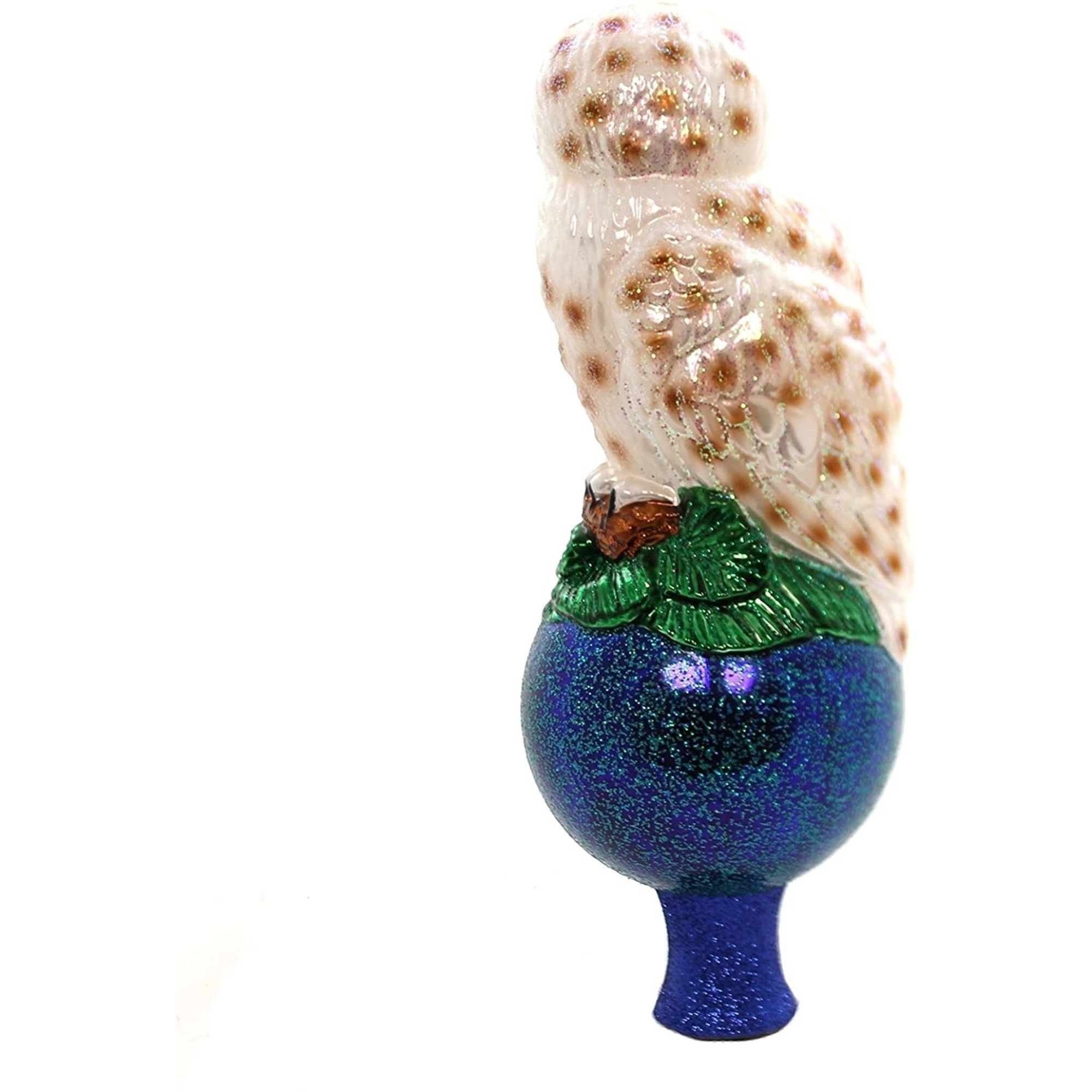 Old World Christmas Blown Glass Tree Topper, Snow Owl, 8.25in