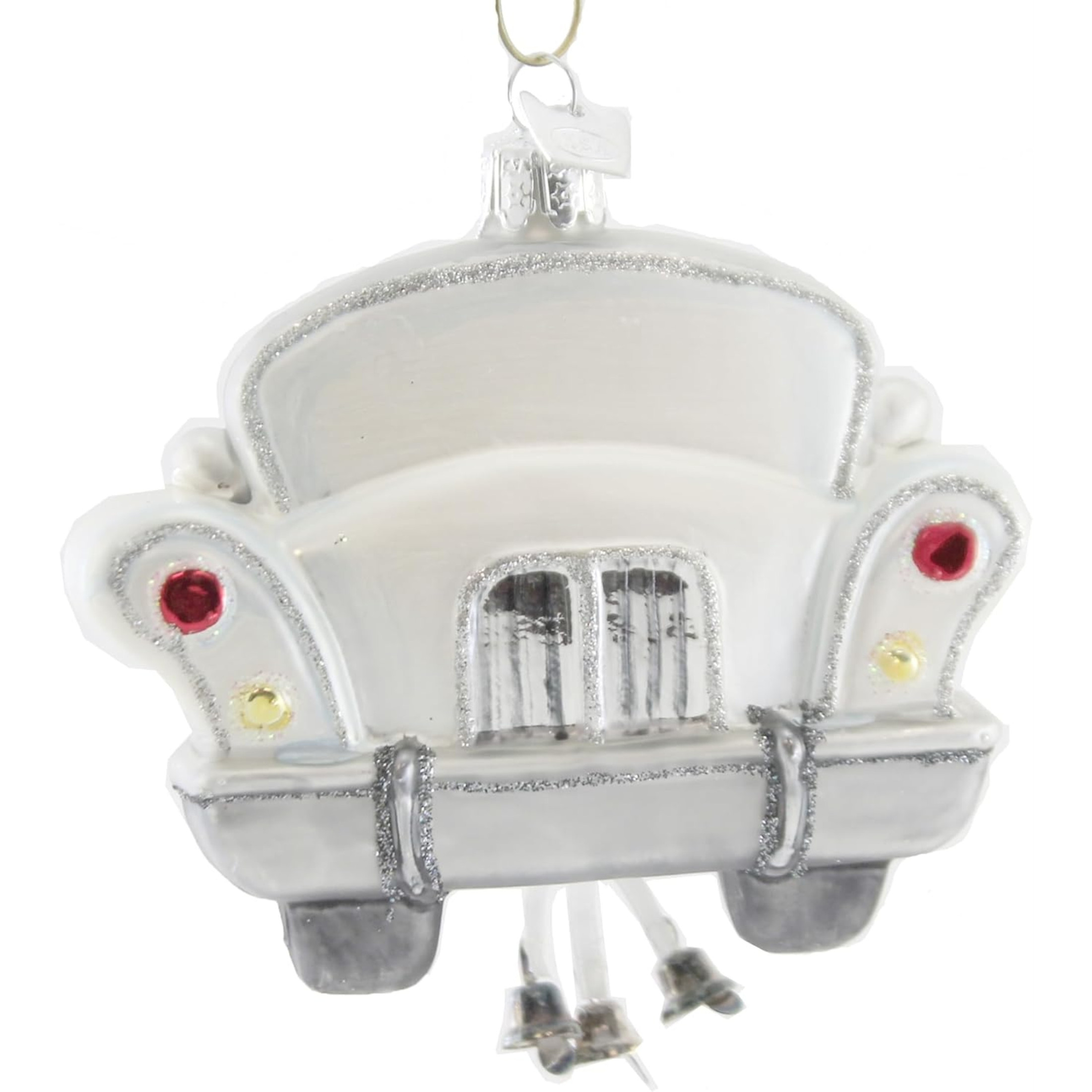 Kurt Adler Noble Gems Glass Ornament for Christmas Tree, Just Married Car with Bells