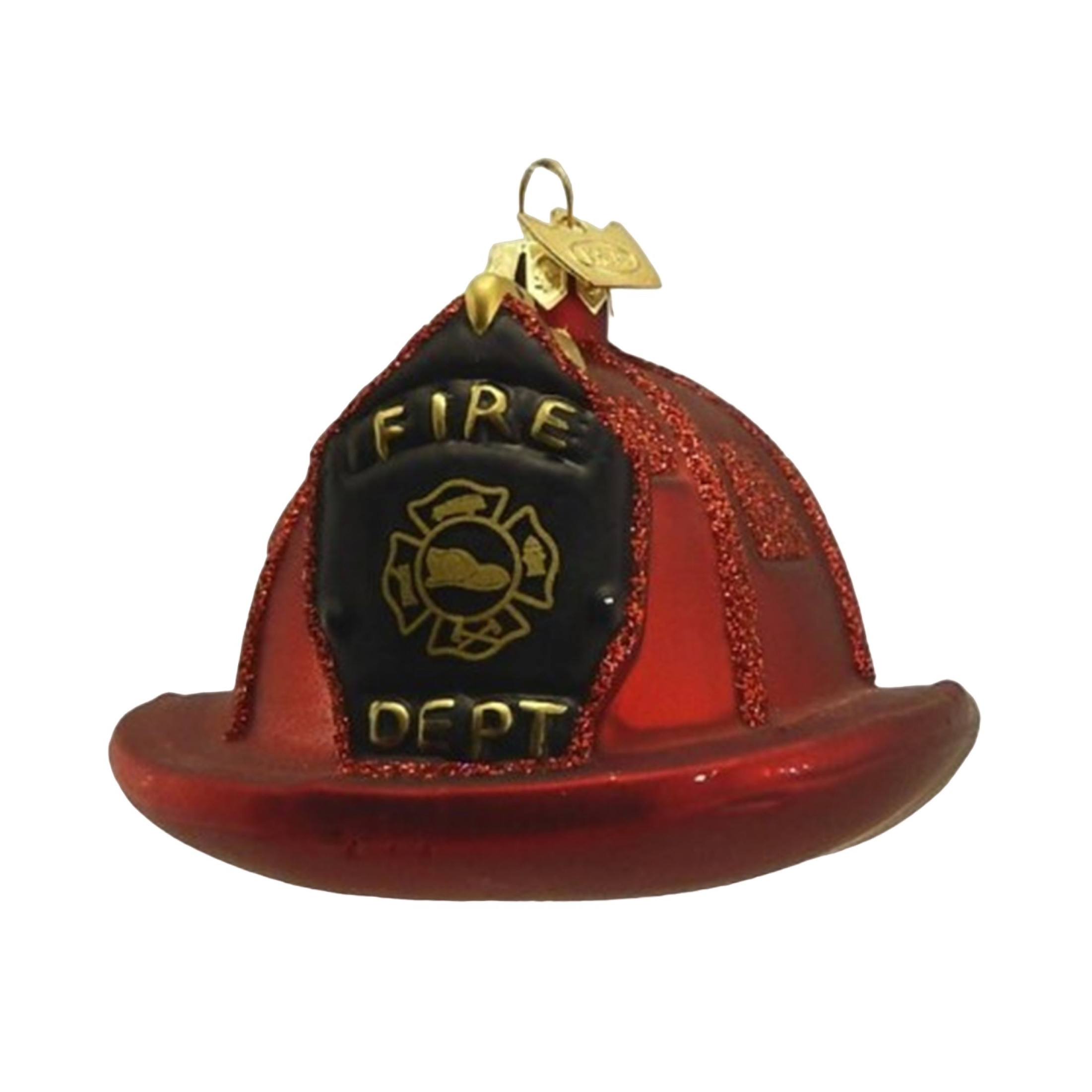 Kurt Adler Noble Gems Glass Ornament for Christmas Tree, Red Firefighter Helmet