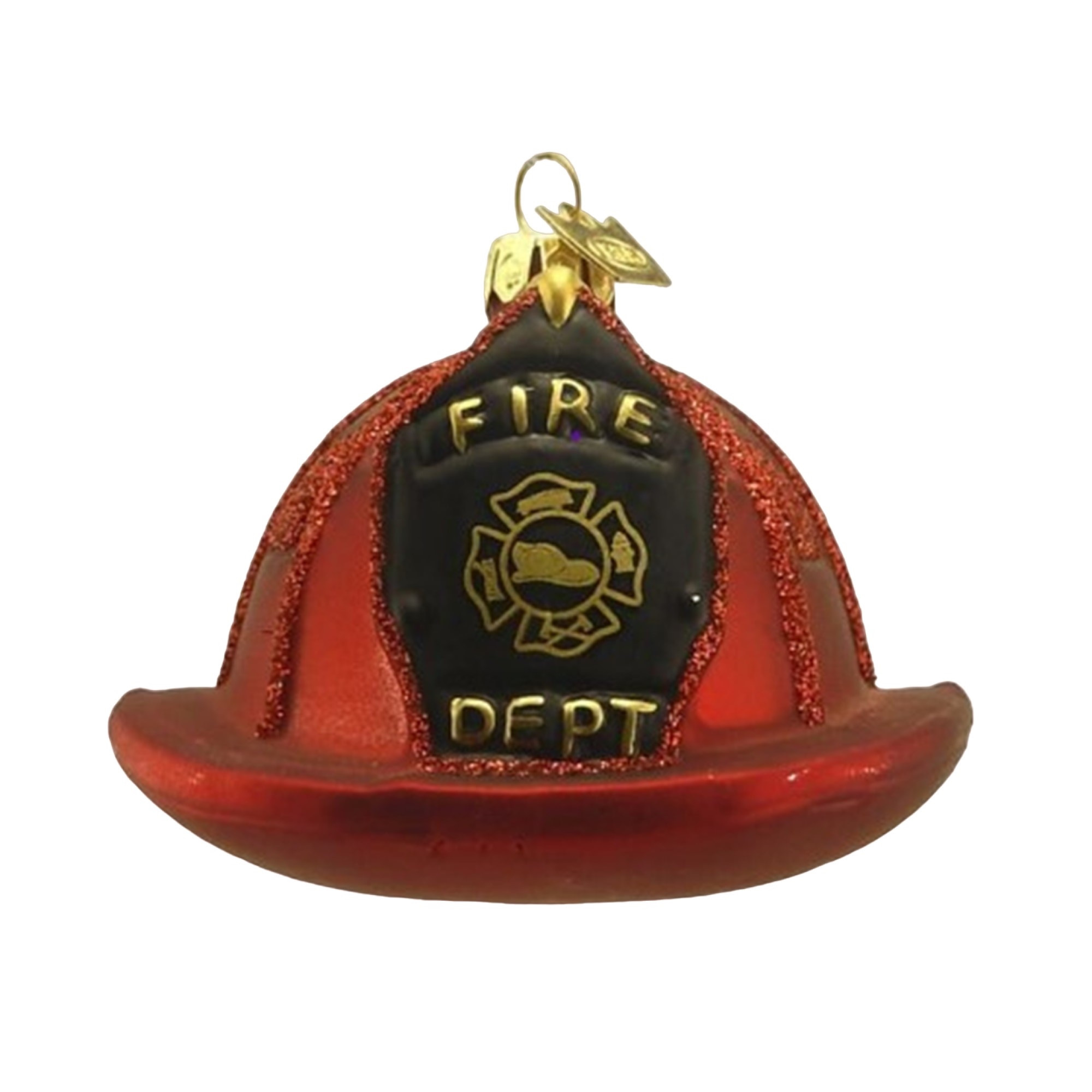 Kurt Adler Noble Gems Glass Ornament for Christmas Tree, Red Firefighter Helmet