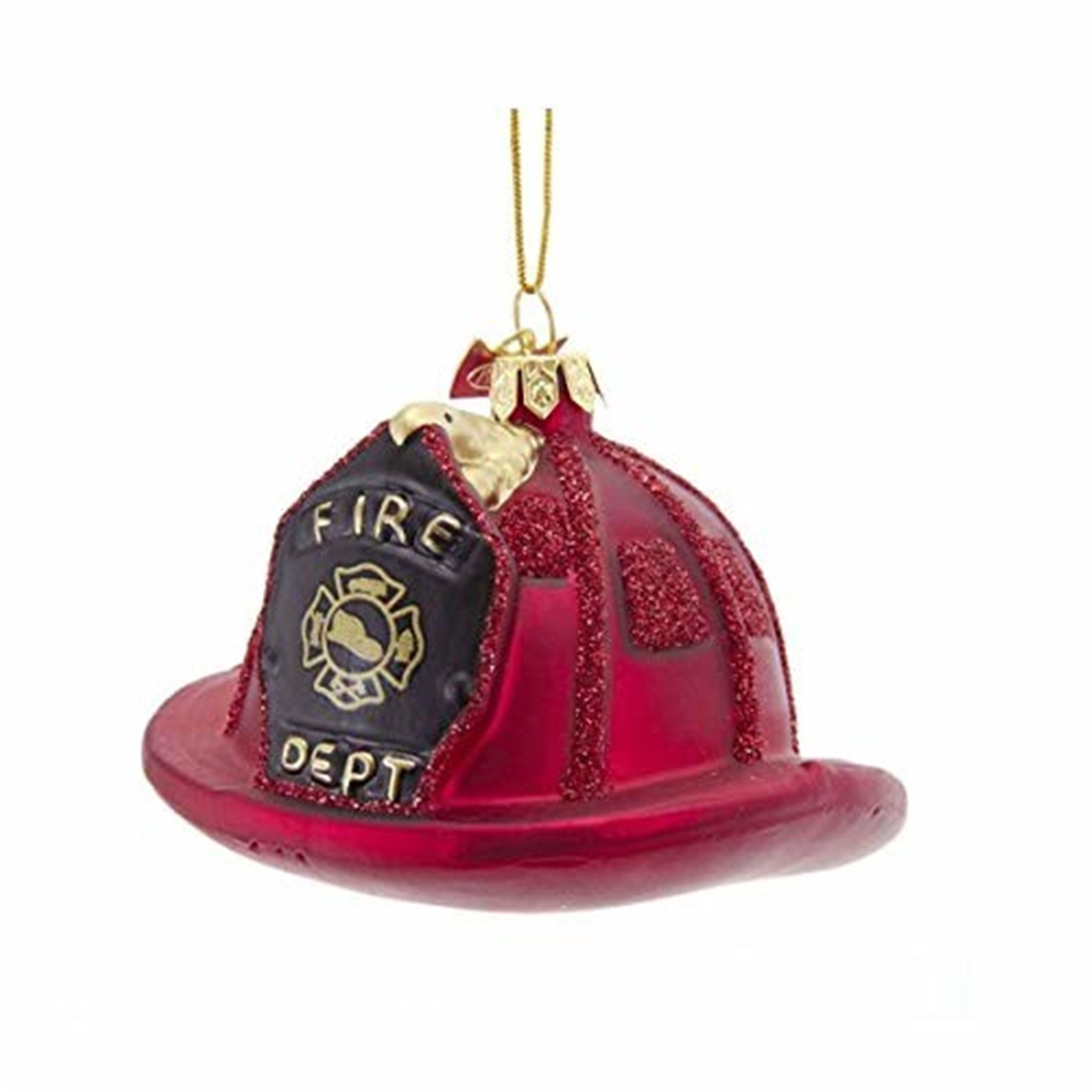 Kurt Adler Noble Gems Glass Ornament for Christmas Tree, Red Firefighter Helmet