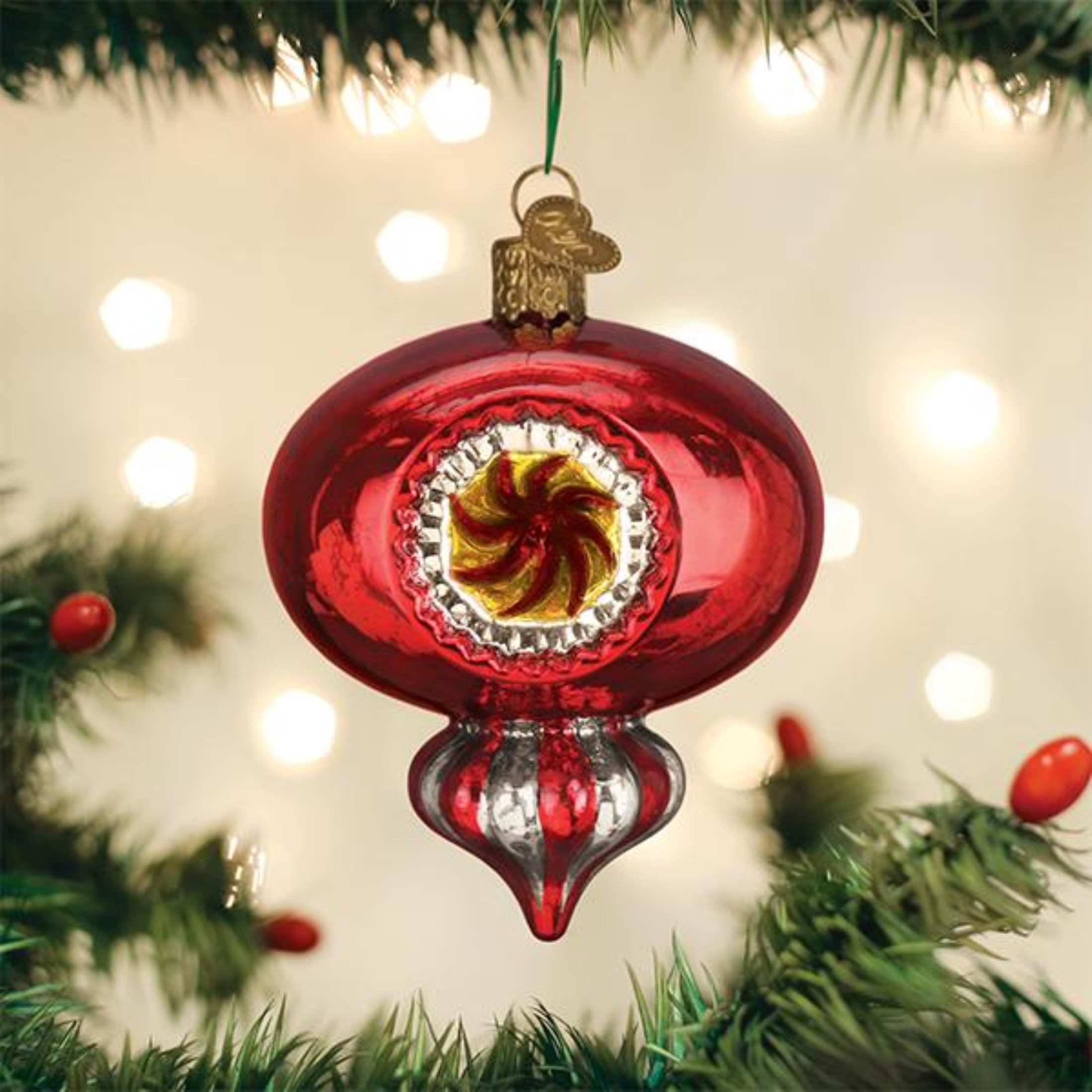 Old World Christmas Glass Blown Ornament, Red Peppermint Reflection (With OWC Gift Box)