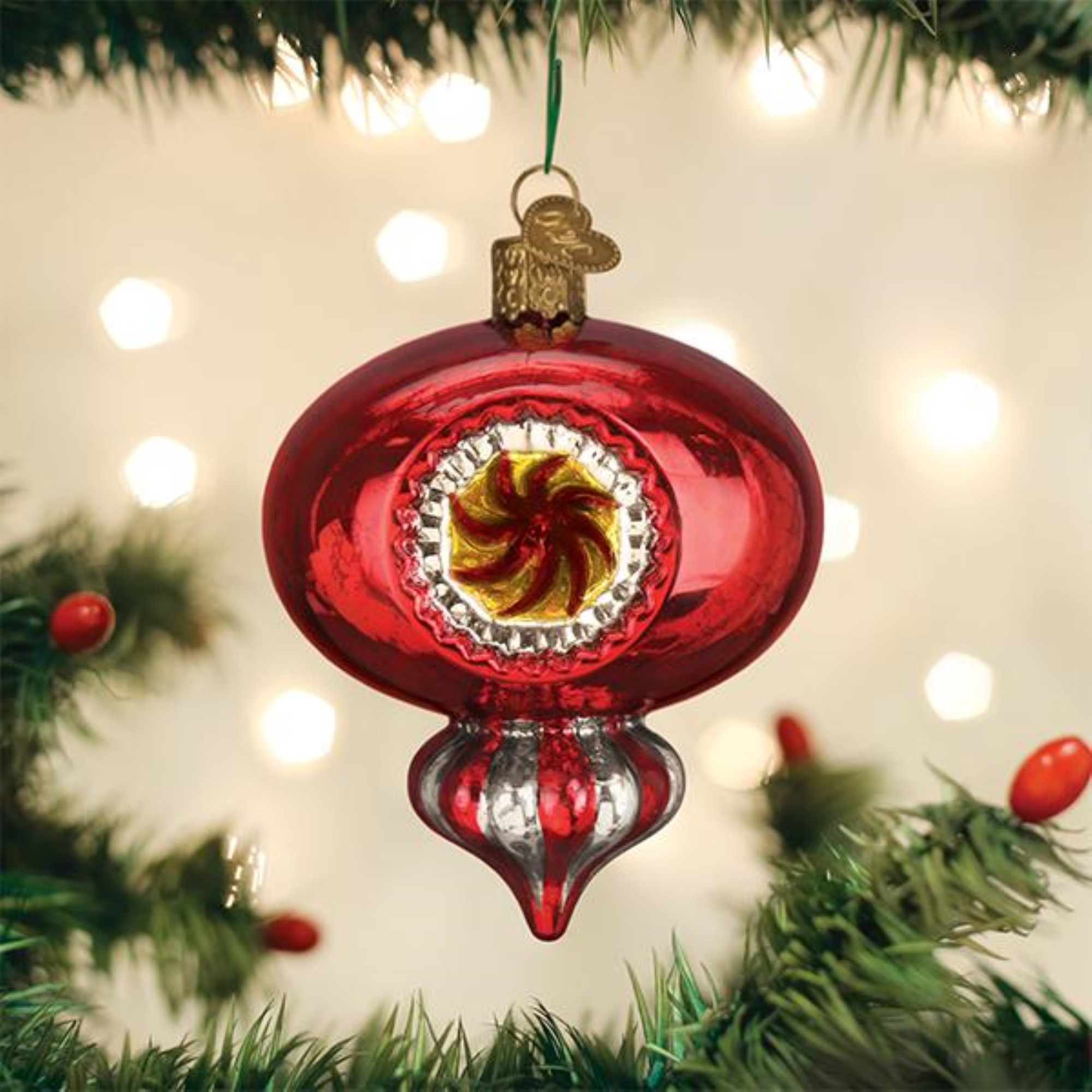 Old World Christmas Glass Blown Ornament for Christmas Tree, Red Peppermint Reflection