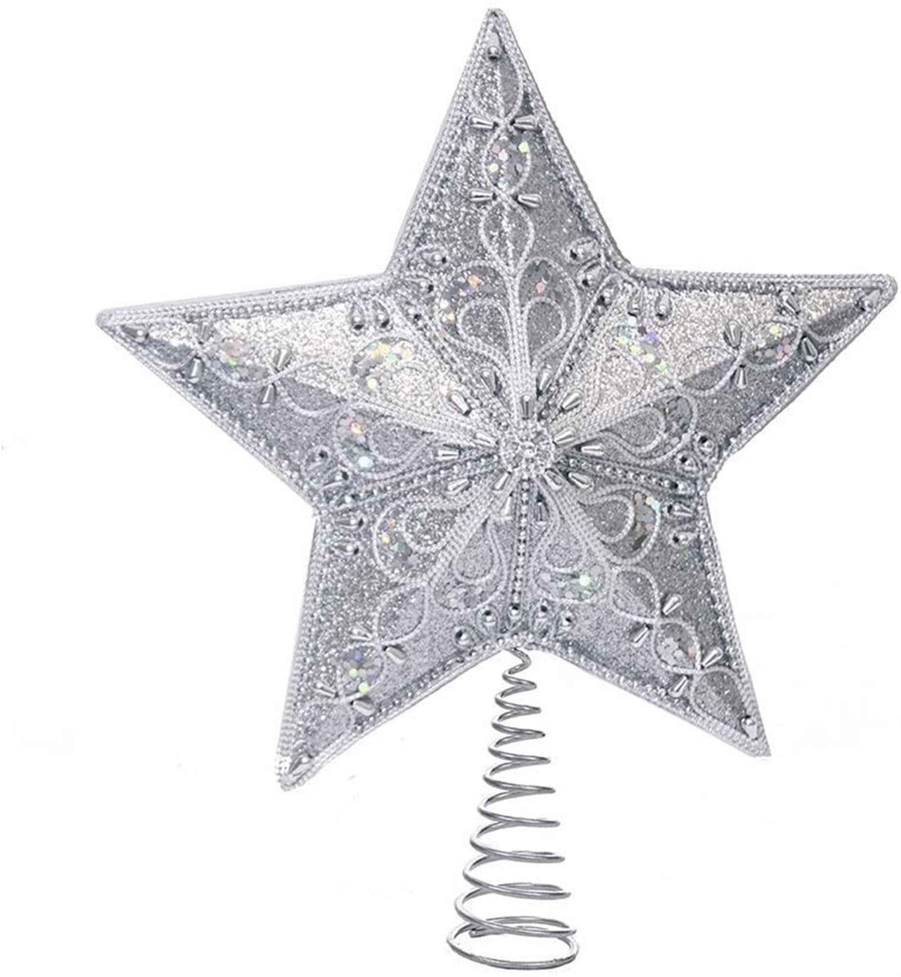 Kurt Adler Christmas Star Treetop, Silver, 13.5in